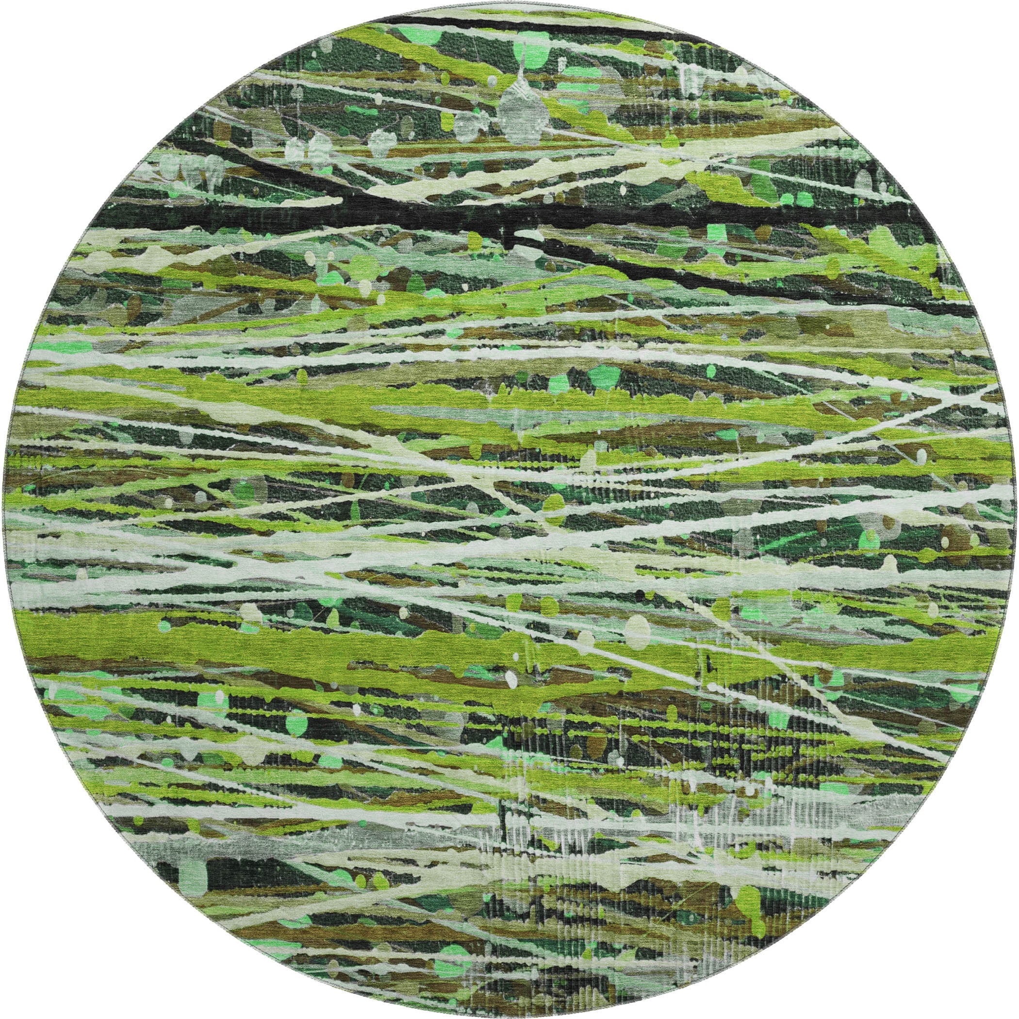 Cusco Machine Washable Transitional Green Rug 8' x 8' #shape_Round