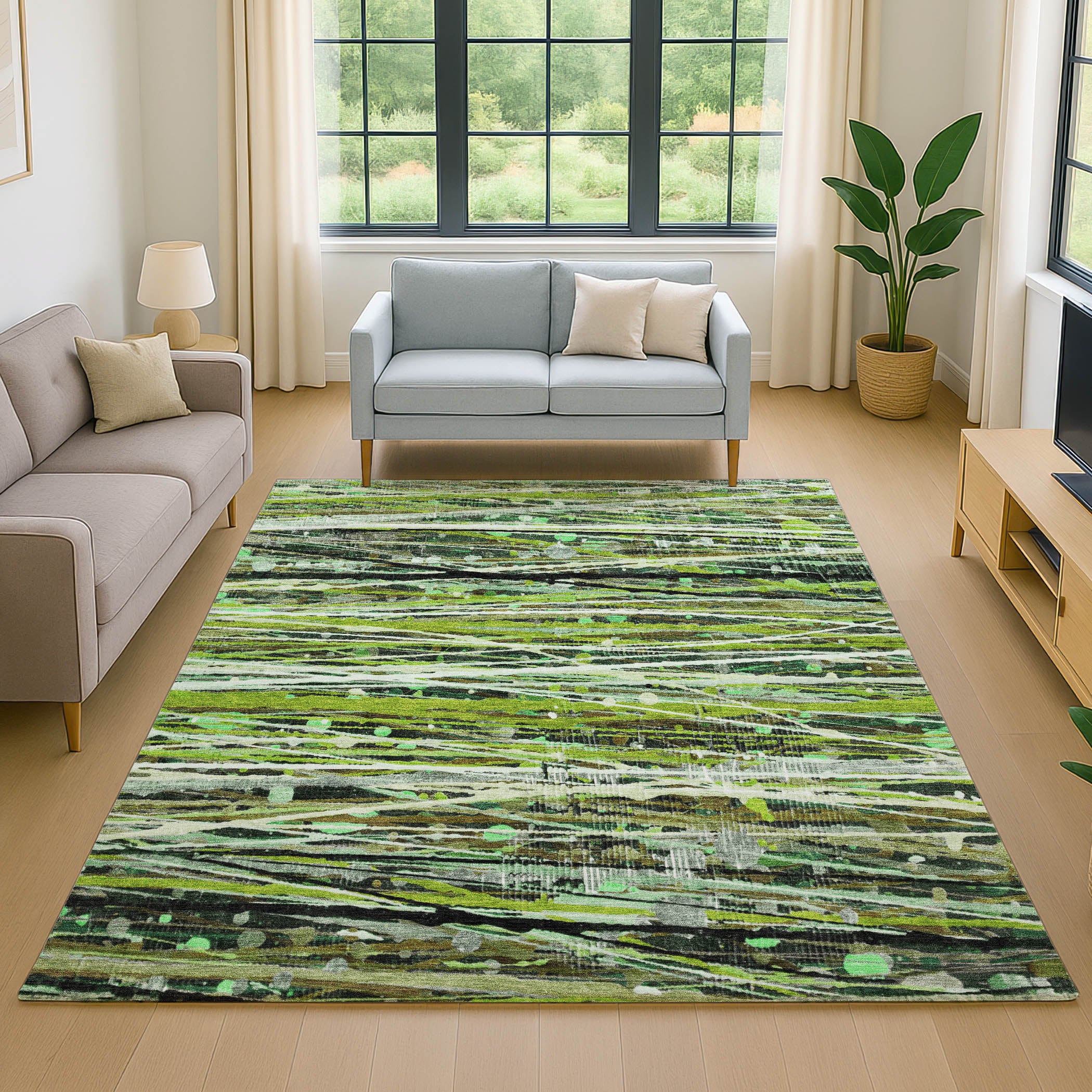 Cusco Machine Washable Transitional Green Rug 2'6" x 3'10" #shape_Rectangle
