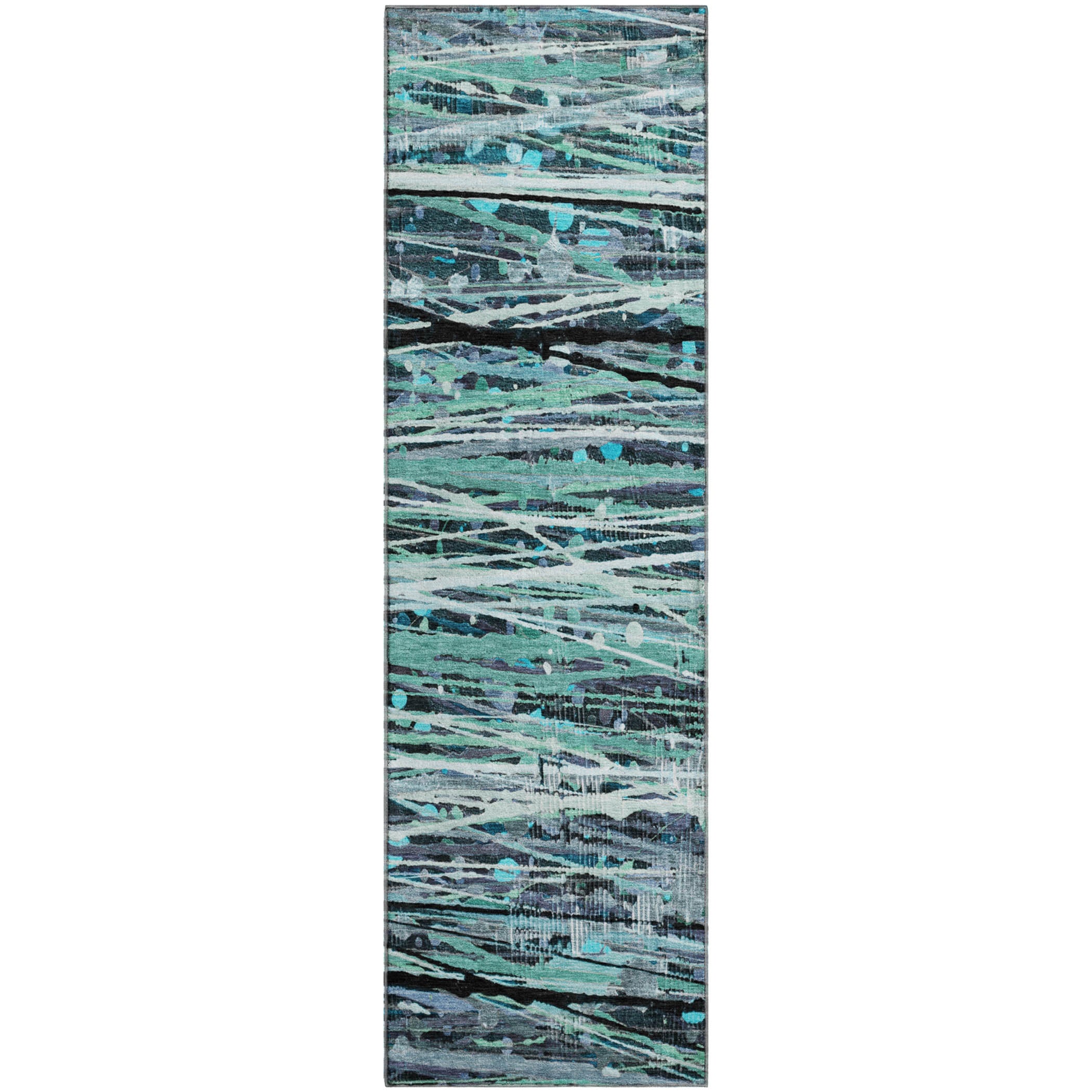 Cusco Machine Washable Transitional Teal Rug 2'3" x 7'6" #shape_Runner