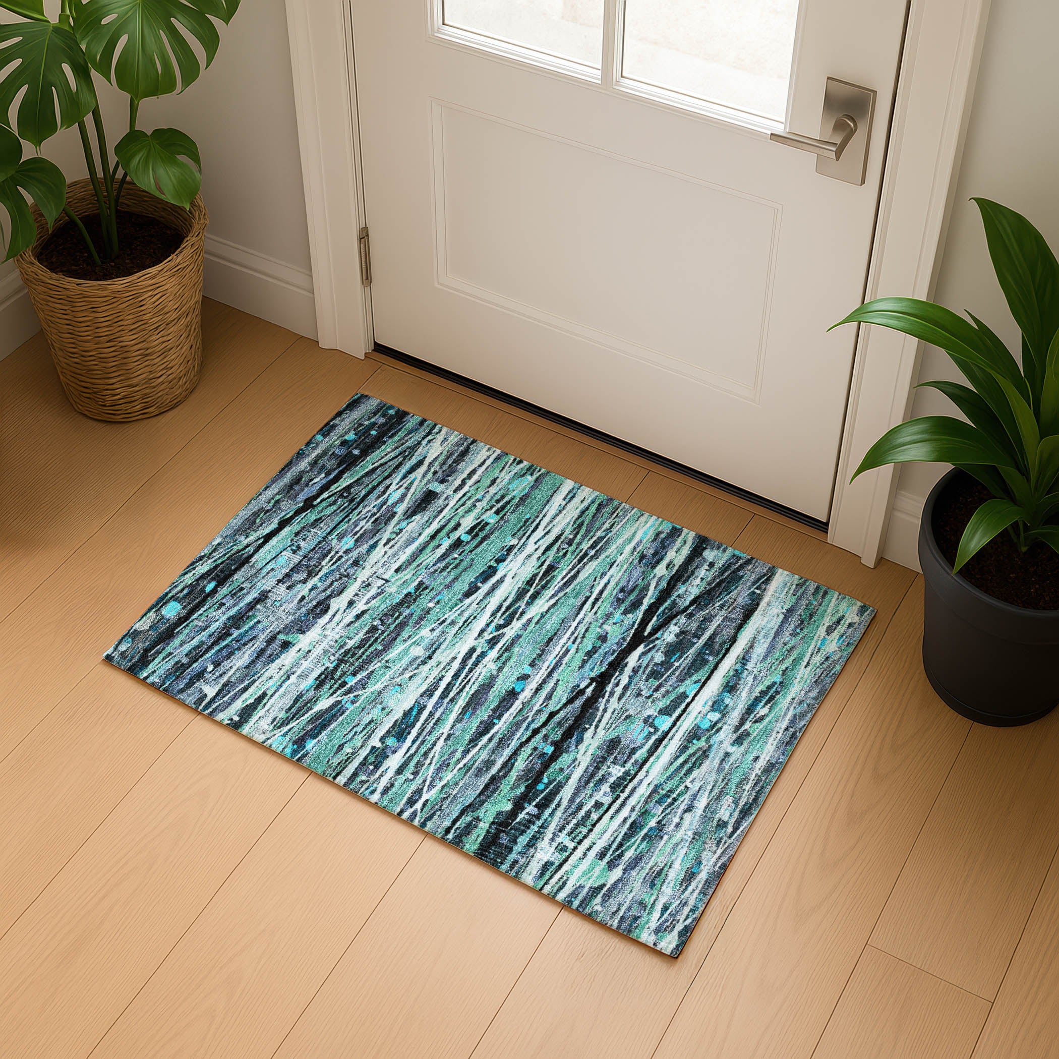 Cusco Machine Washable Transitional Teal Rug 1'8" x 2'6" #shape_Rectangle