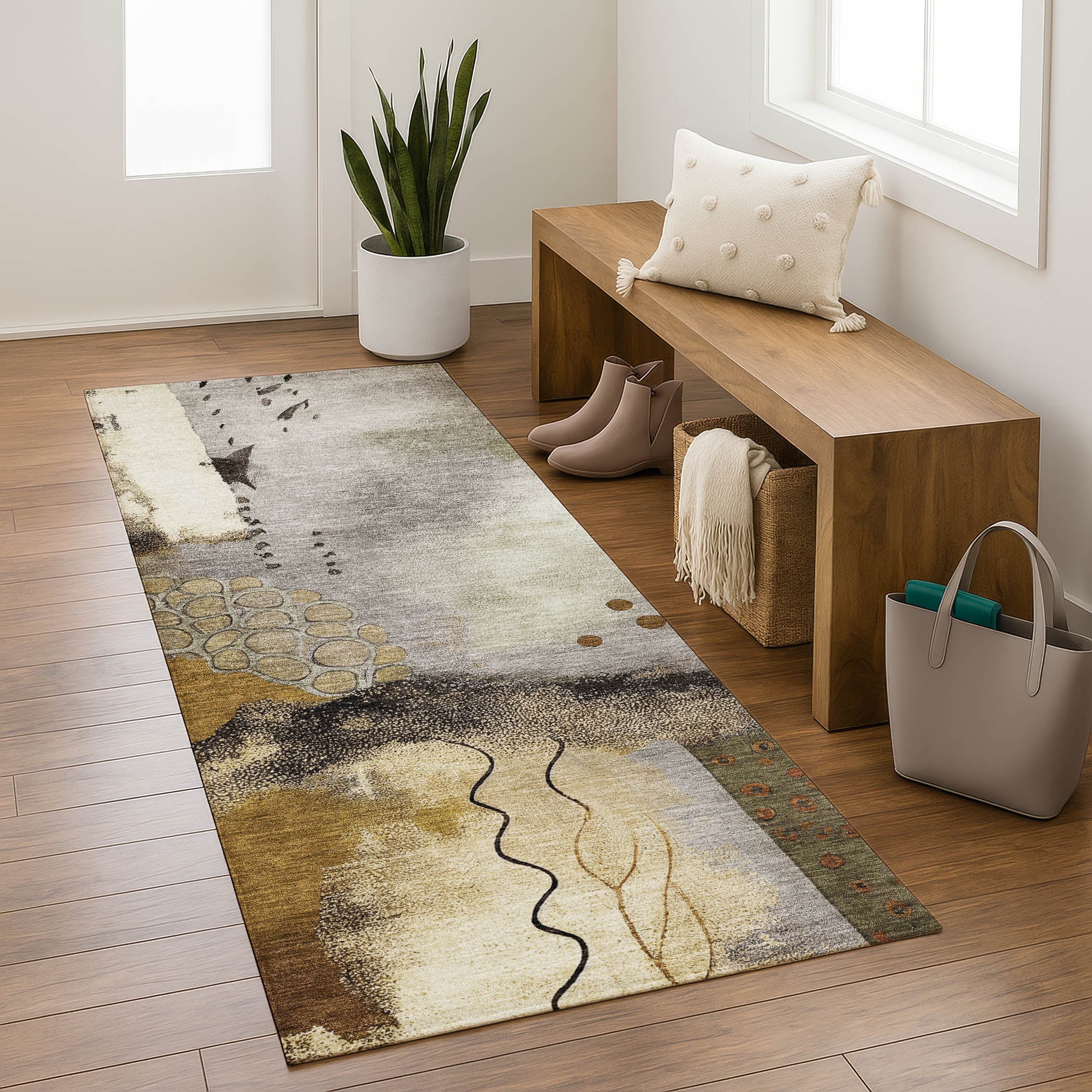 Cusco Machine Washable Transitional Chocolate Brown Rug 2'3" x 7'6" #shape_Runner