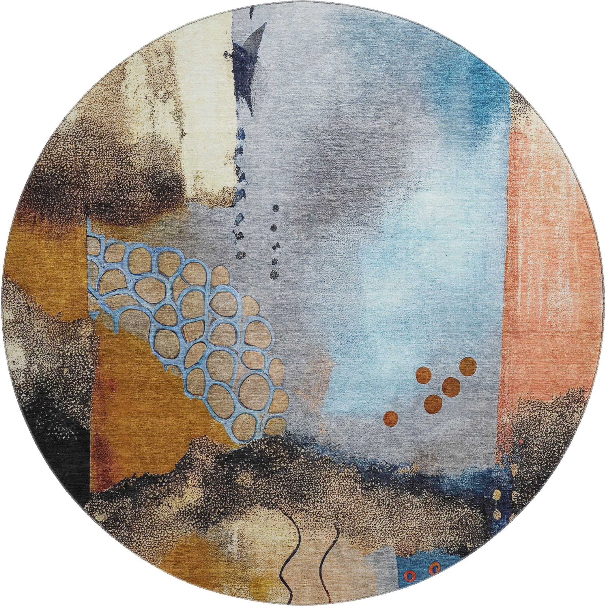 Cusco Machine Washable Transitional Copper Orange Rug 8' x 8' #shape_Round