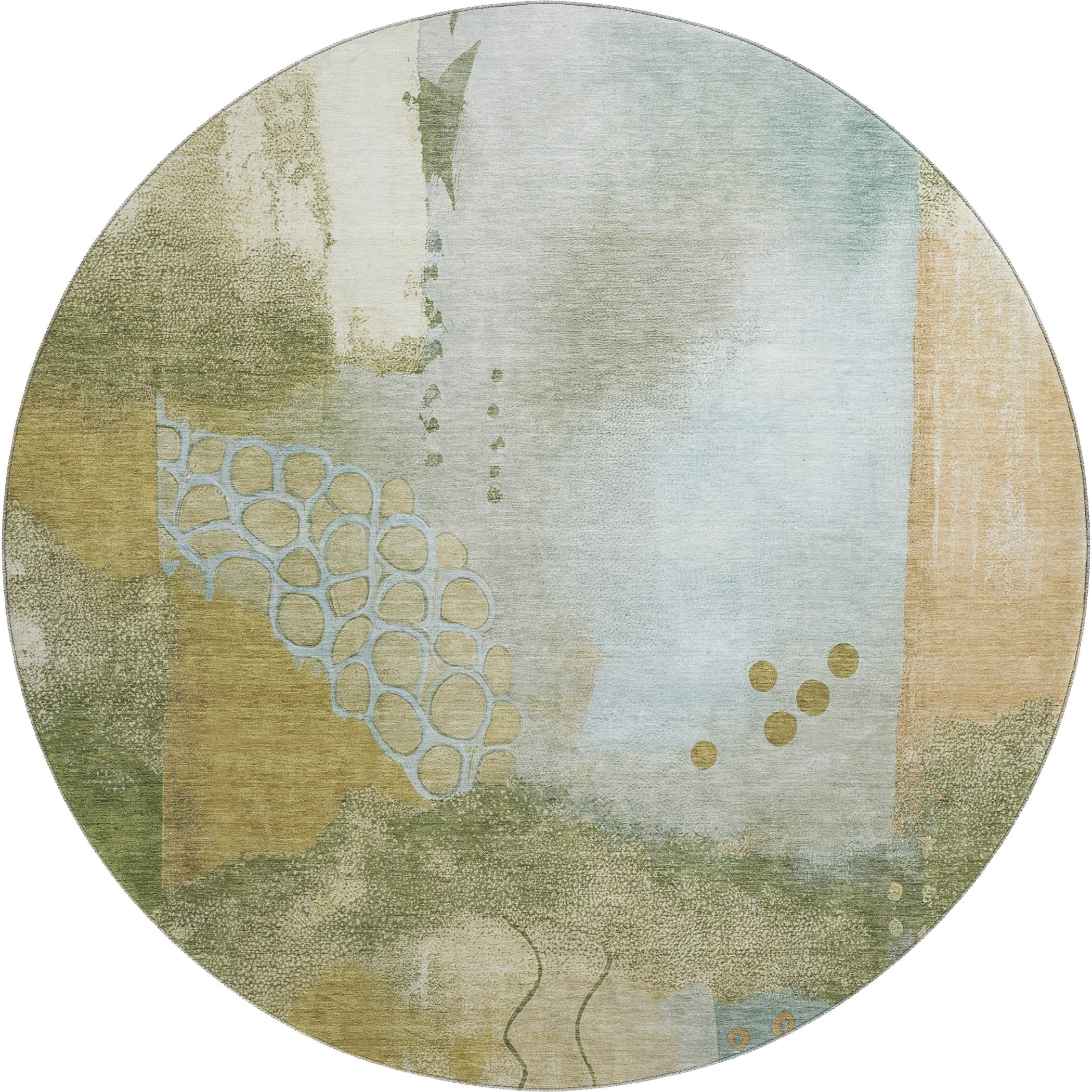 Cusco Machine Washable Transitional Green Rug 8' x 8' #shape_Round