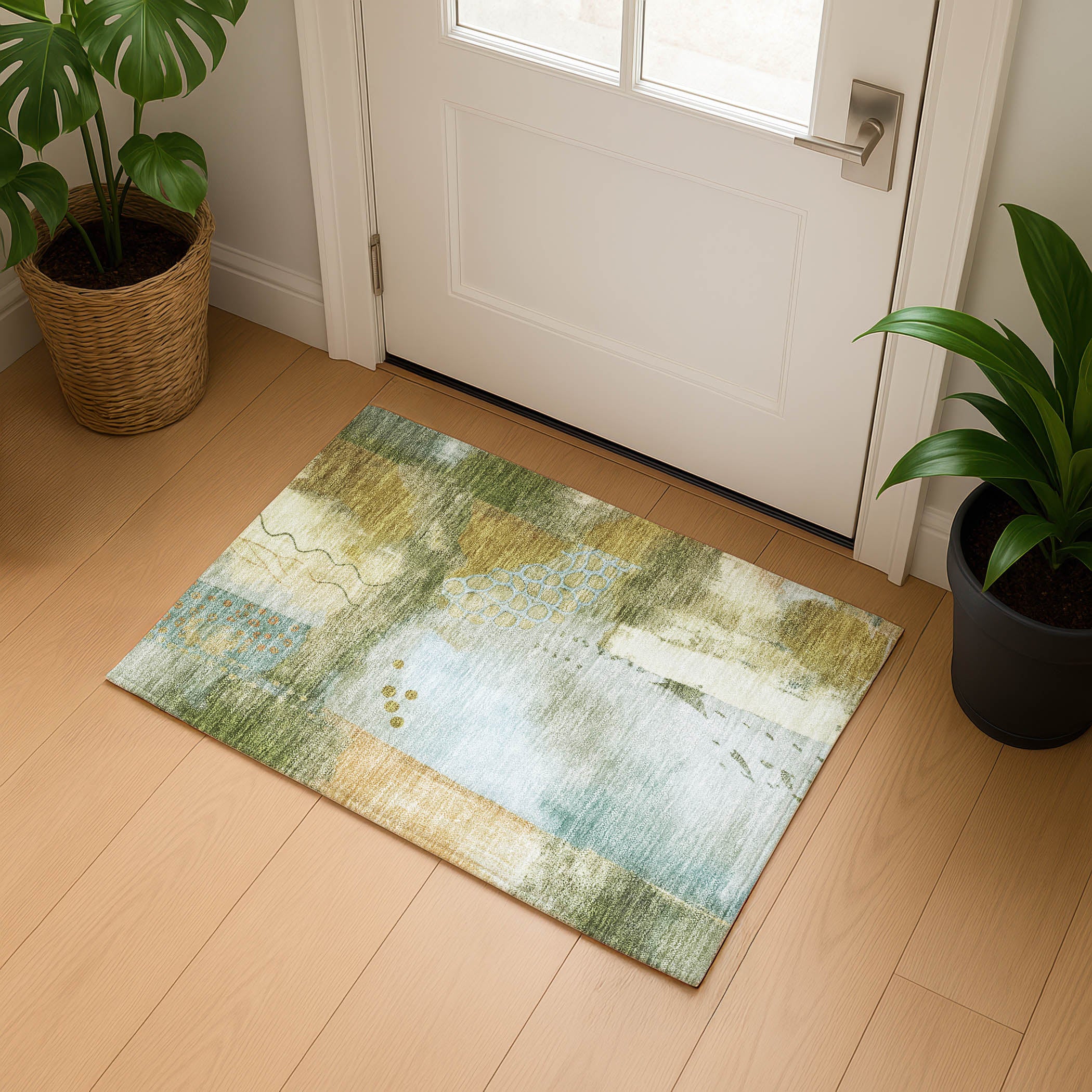 Cusco Machine Washable Transitional Green Rug 1'8" x 2'6" #shape_Rectangle