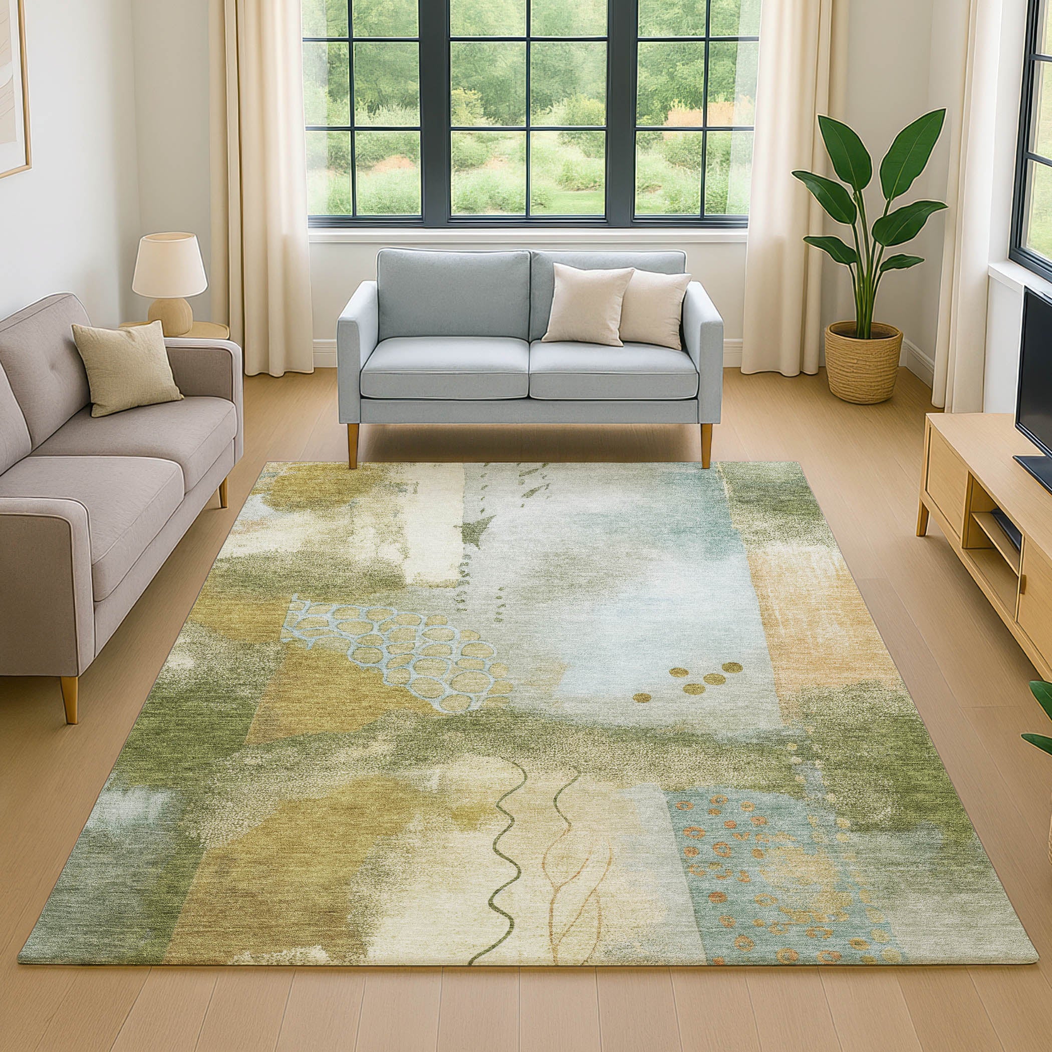 Cusco Machine Washable Transitional Green Rug 2'6" x 3'10" #shape_Rectangle