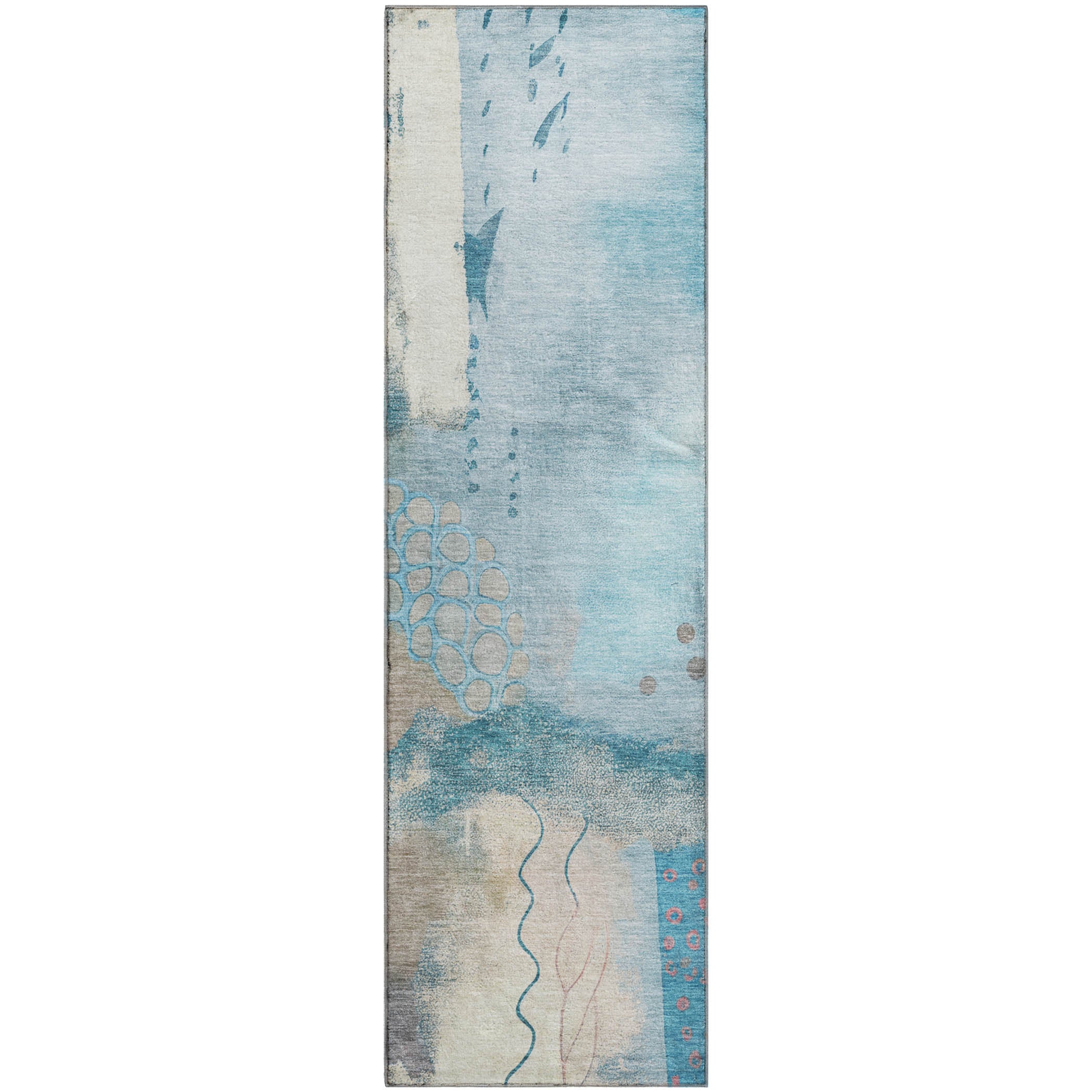 Cusco Machine Washable Transitional Teal Rug 2'3" x 7'6" #shape_Runner