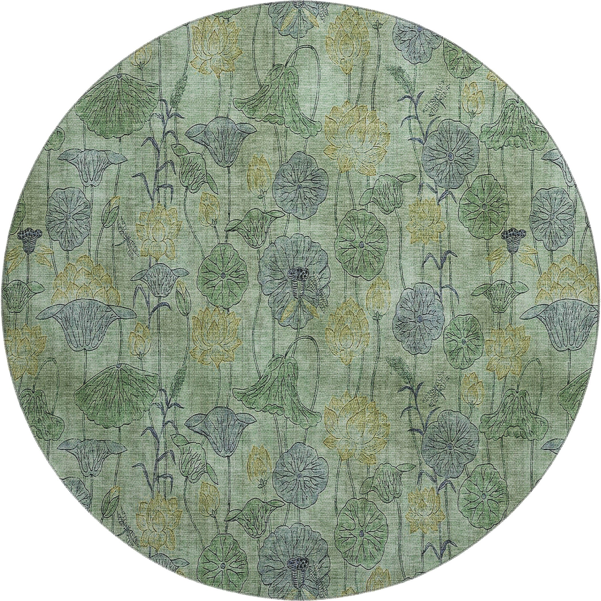 Sintra Machine Washable Transitional Aloe Green Rug 8' x 8' #shape_Round