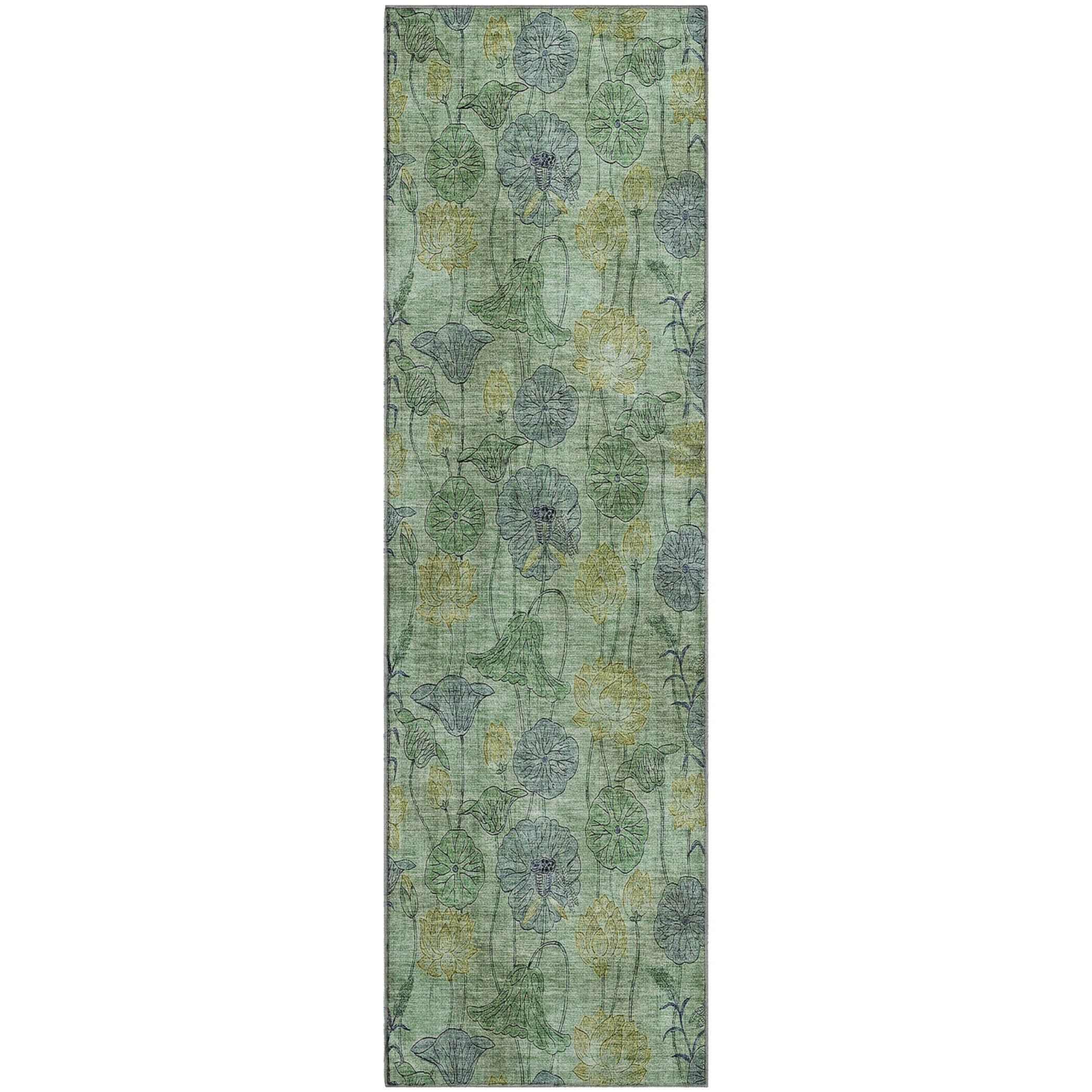 Sintra Machine Washable Transitional Aloe Green Rug 2'3" x 7'6" #shape_Runner