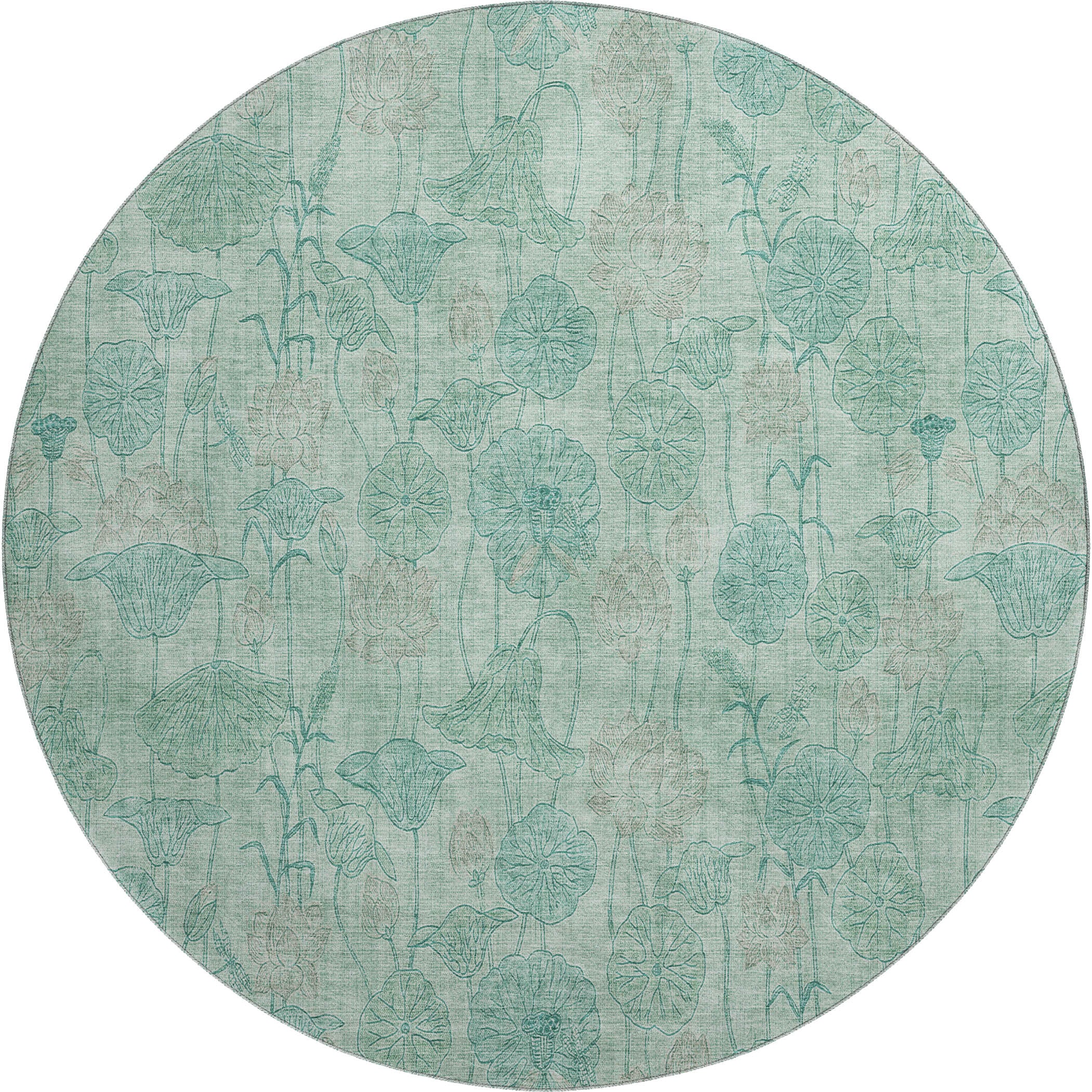 Sintra Machine Washable Transitional Aqua Teal Rug 8' x 8' #shape_Round