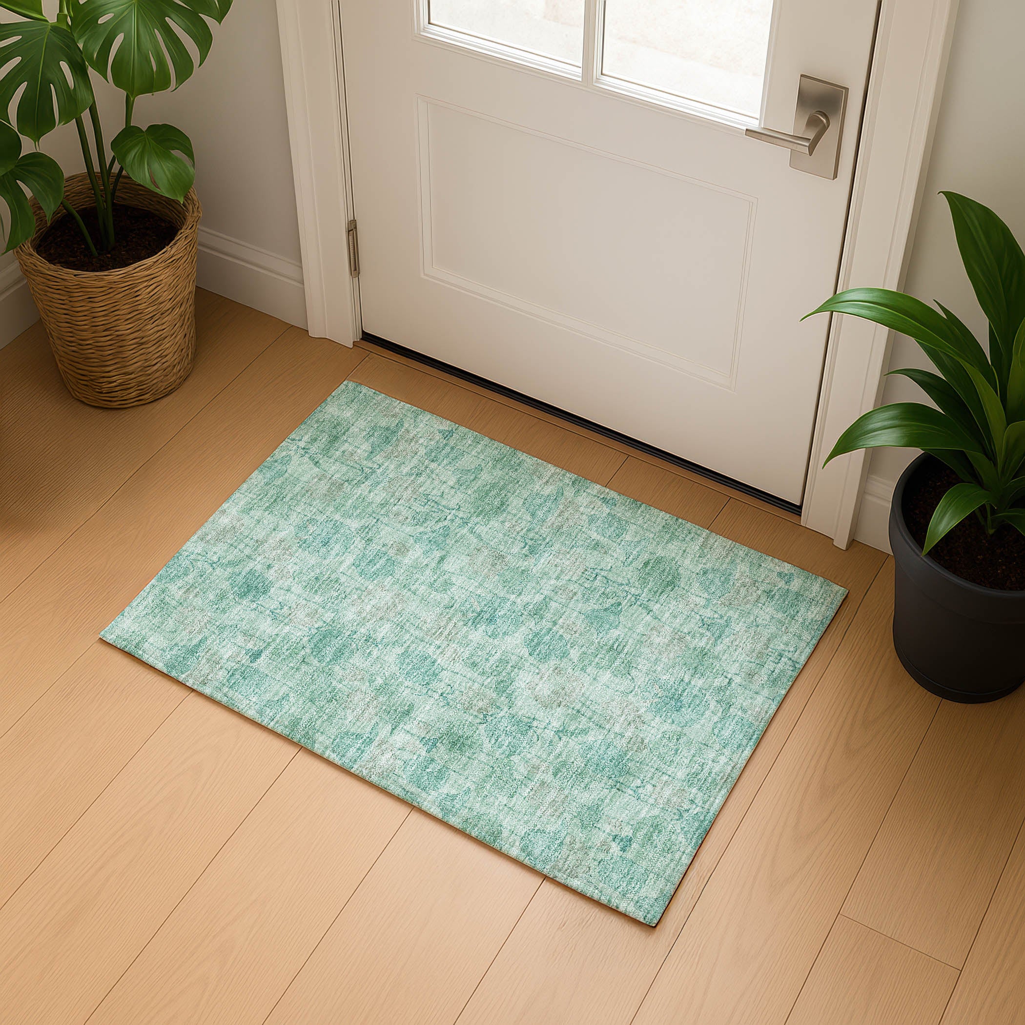 Sintra Machine Washable Transitional Aqua Teal Rug 1'8" x 2'6" #shape_Rectangle