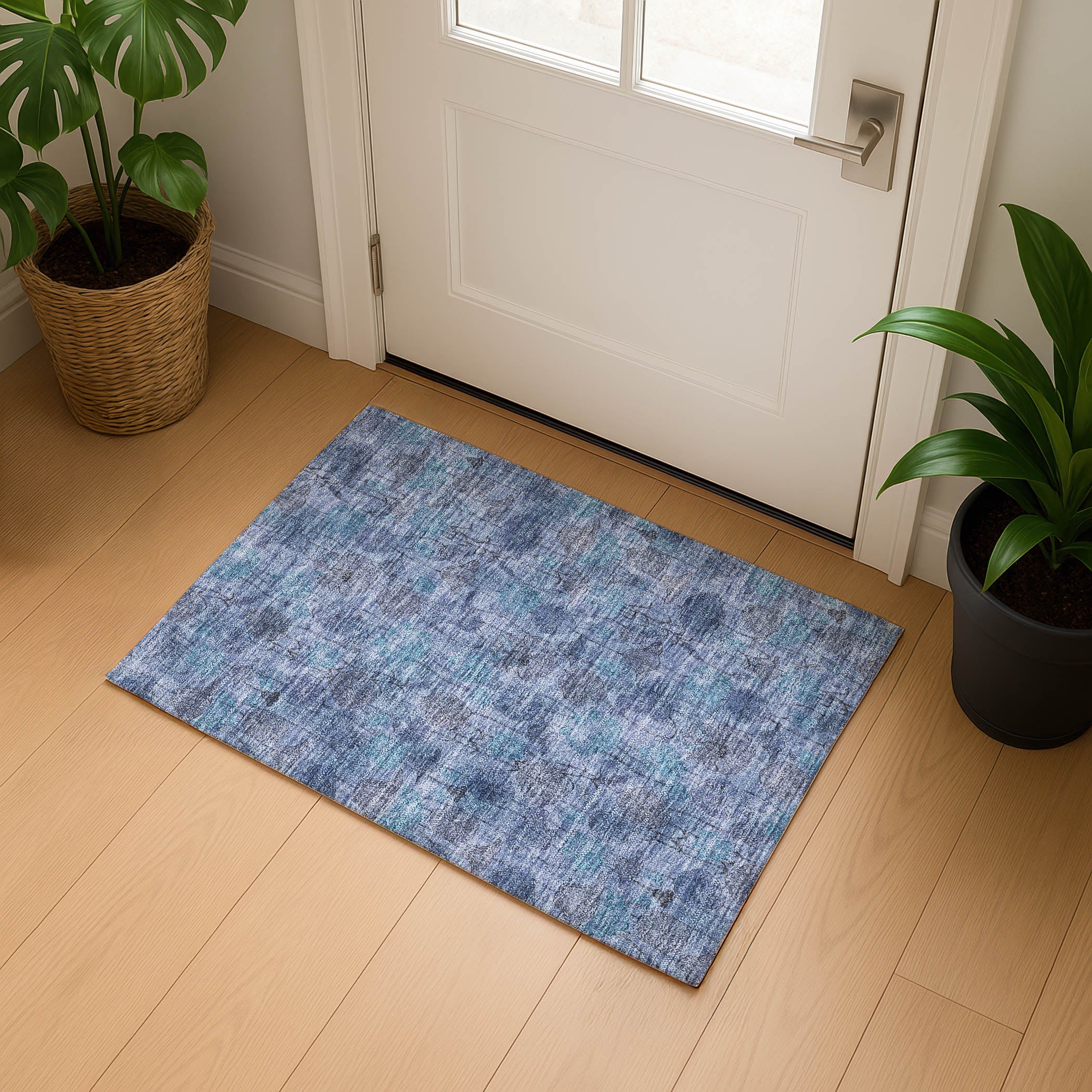 Sintra Machine Washable Transitional Blue Rug 1'8" x 2'6" #shape_Rectangle