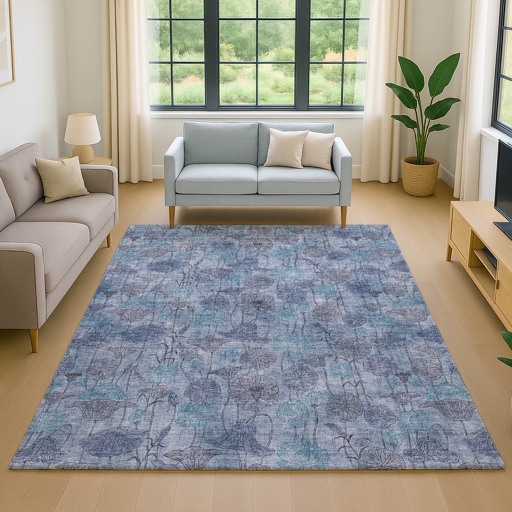 Sintra Machine Washable Transitional Blue Rug 2'6" x 3'10" #shape_Rectangle
