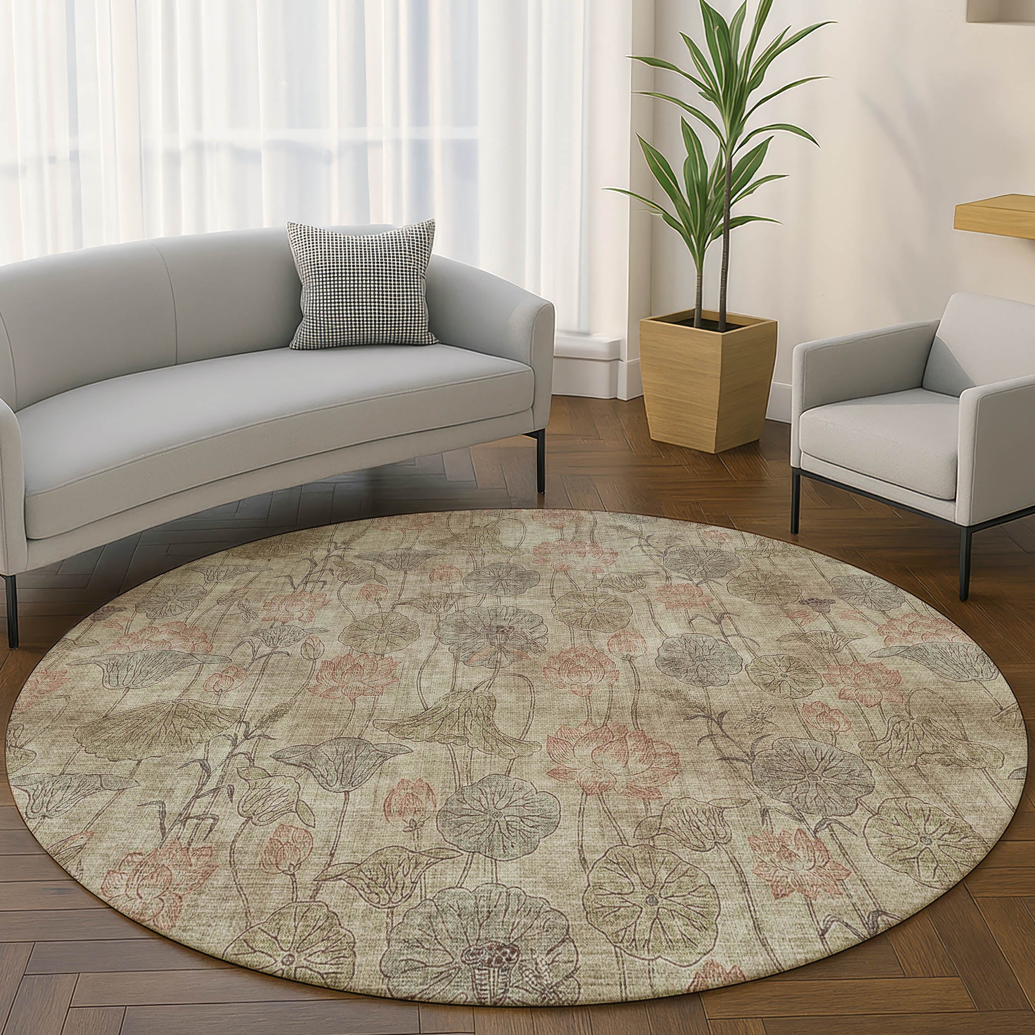 Sintra Machine Washable Transitional Brown Rug 8' x 8' #shape_Round