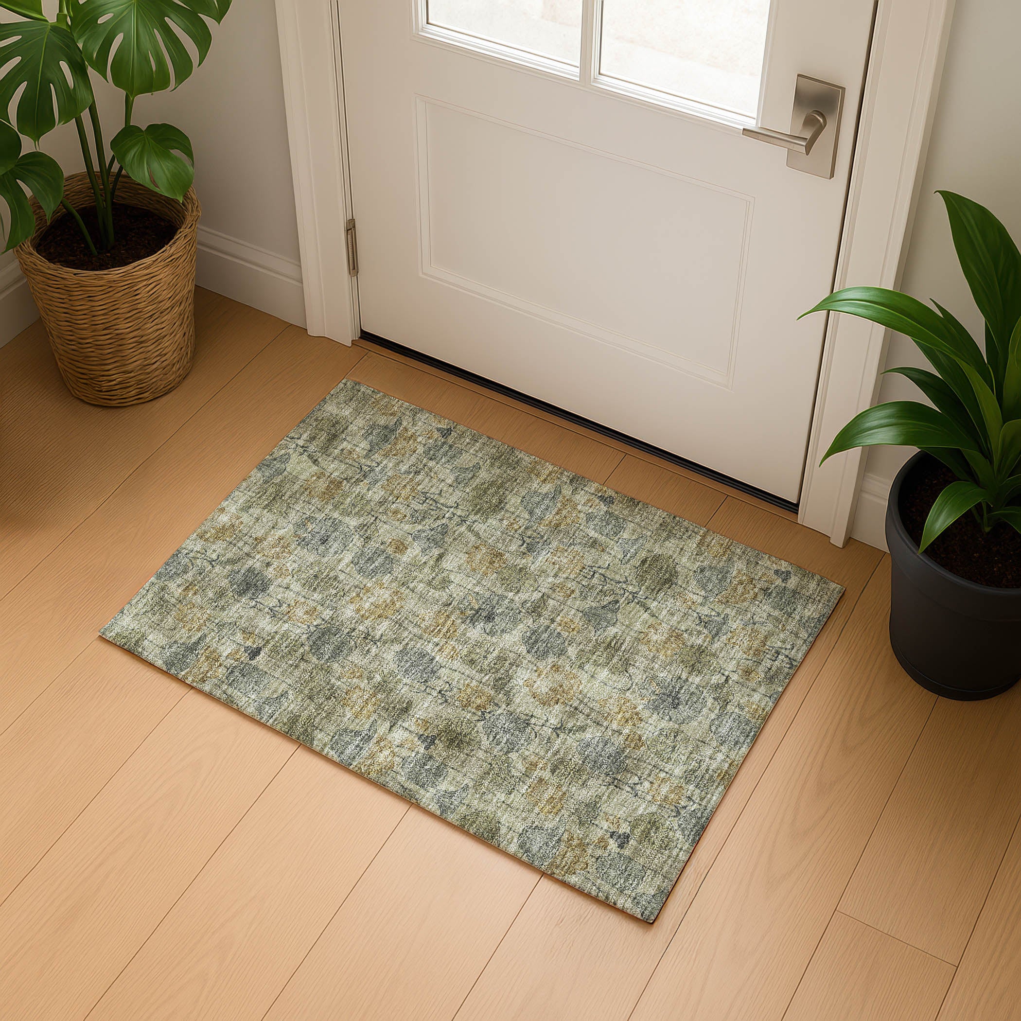 Sintra Machine Washable Transitional Khaki Brown Rug 1'8" x 2'6" #shape_Rectangle