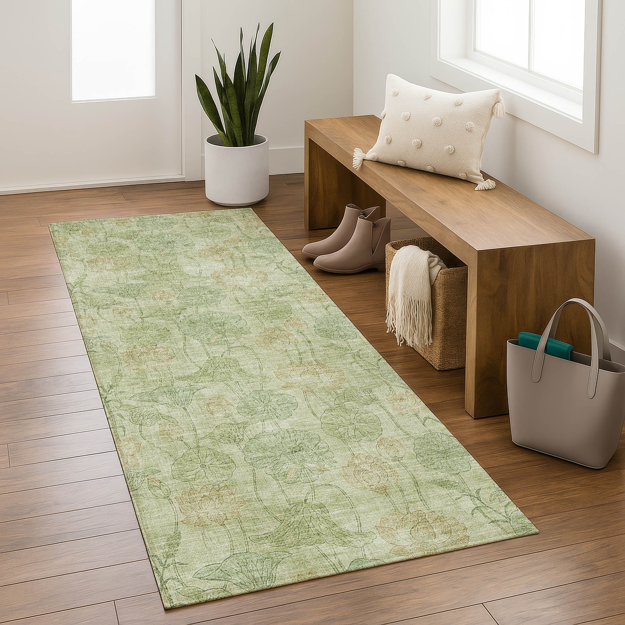 Sintra Machine Washable Transitional Sage Green Rug 2'3" x 7'6" #shape_Runner