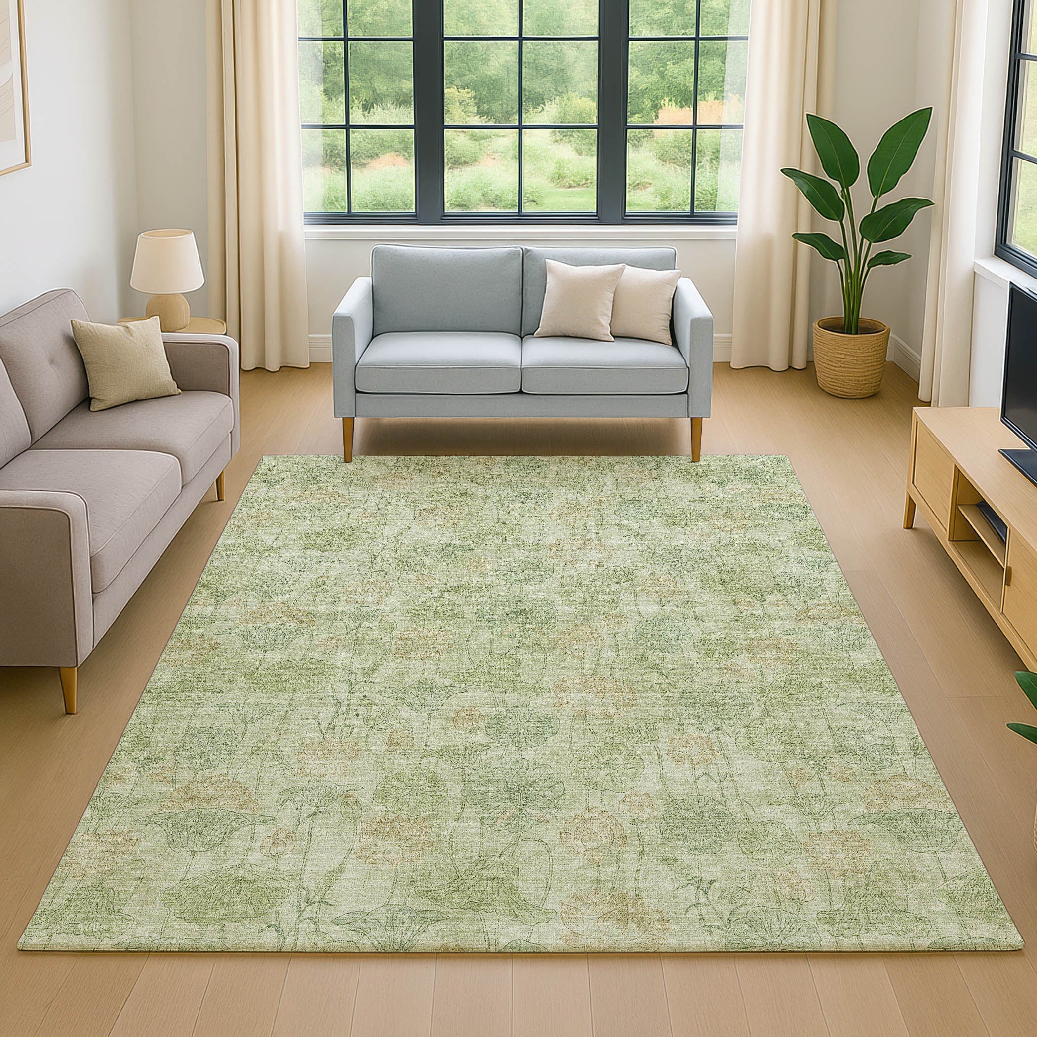 Sintra Machine Washable Transitional Sage Green Rug 2'6" x 3'10" #shape_Rectangle
