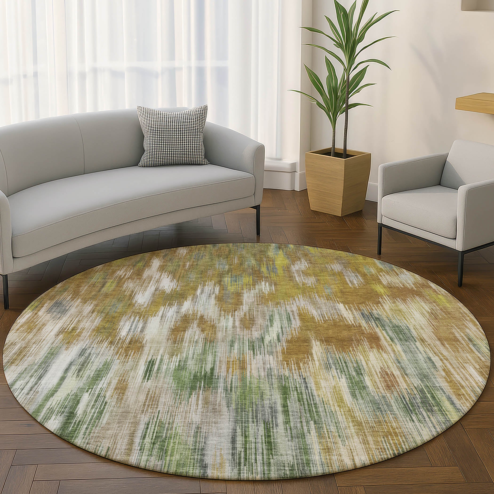 Mostar Machine Washable Transitional Brown Rug 8' x 8' #shape_Round