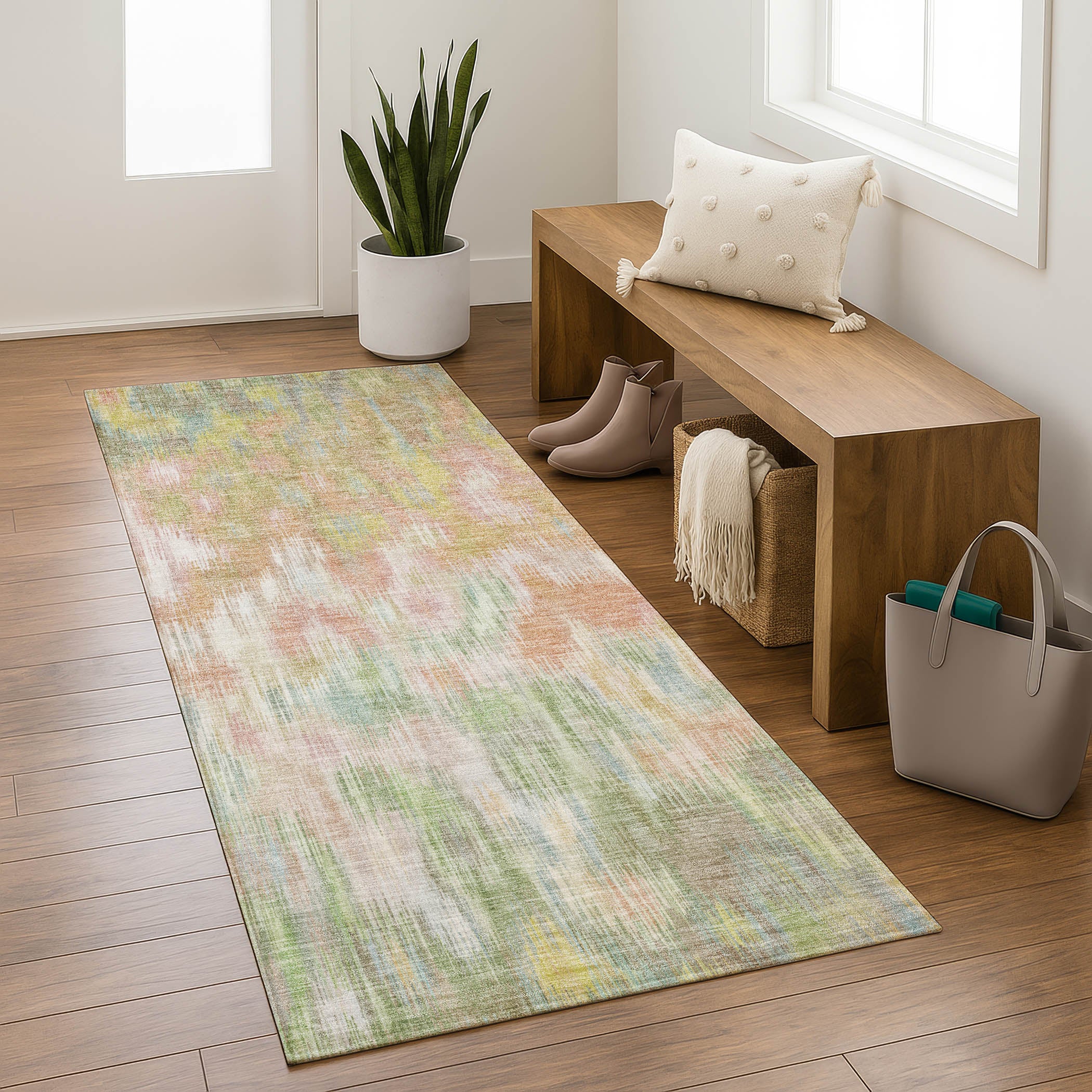 Mostar Machine Washable Transitional Coral Orange Rug 2'3" x 7'6" #shape_Runner
