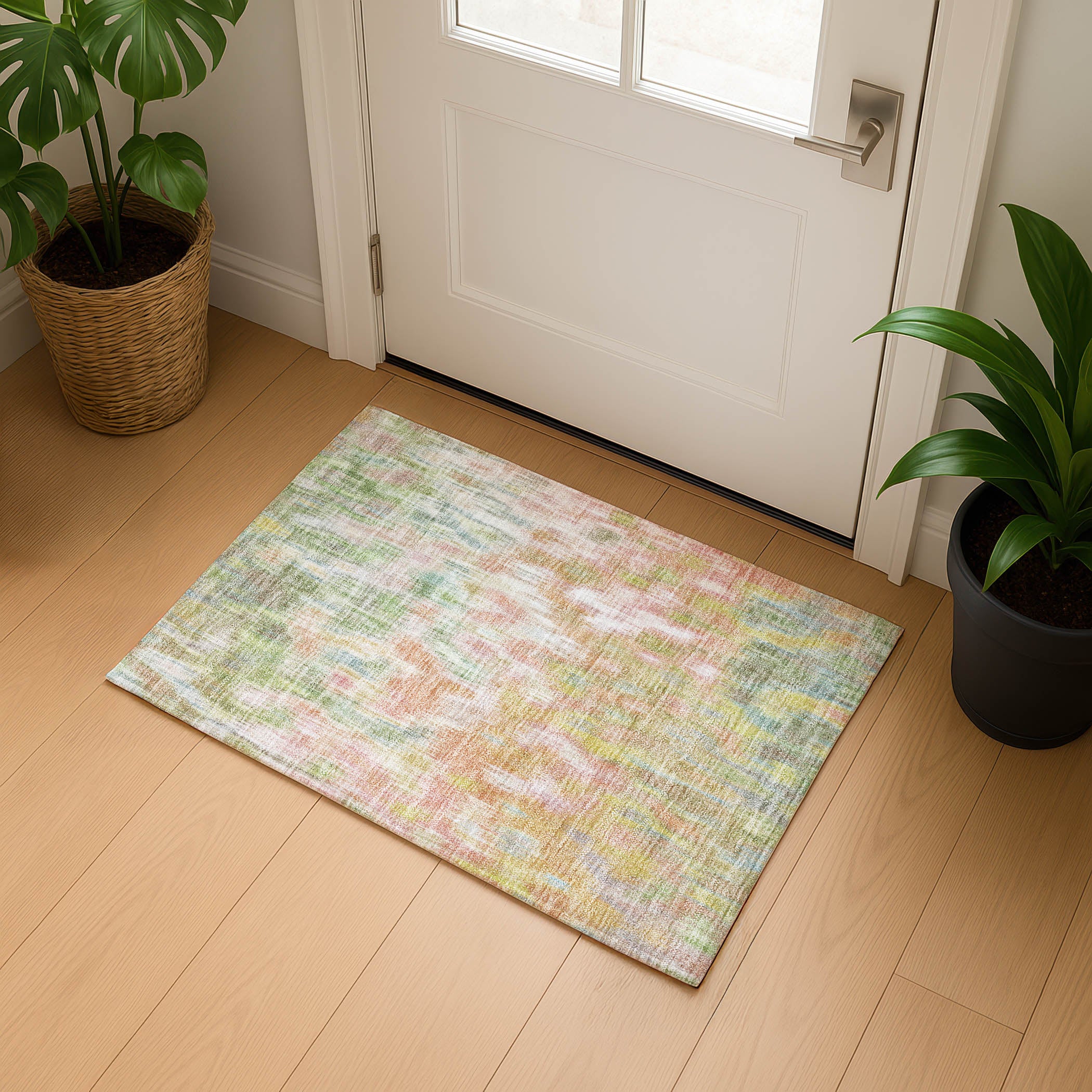 Mostar Machine Washable Transitional Coral Orange Rug 1'8" x 2'6" #shape_Rectangle
