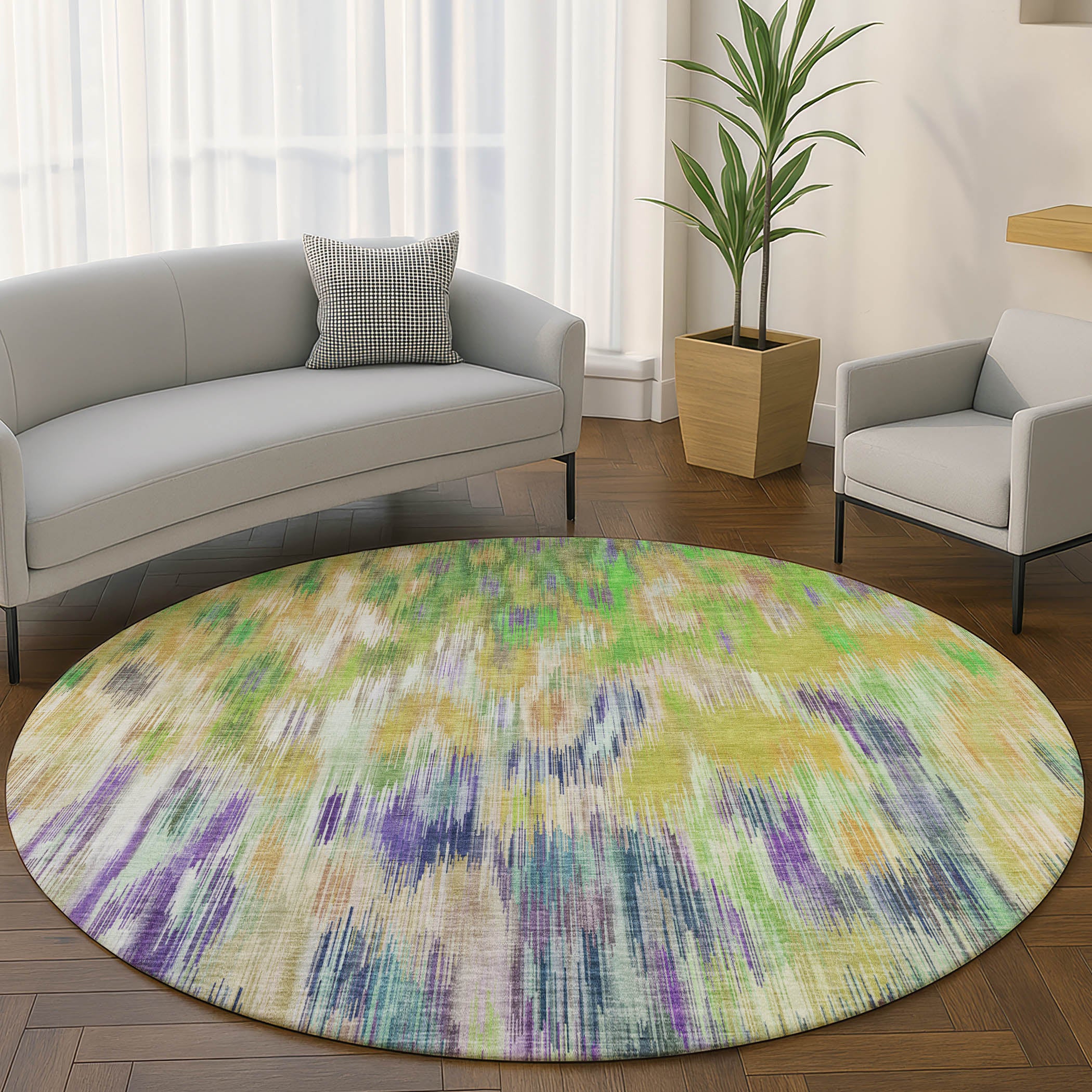 Mostar Machine Washable Transitional Green Rug 8' x 8' #shape_Round