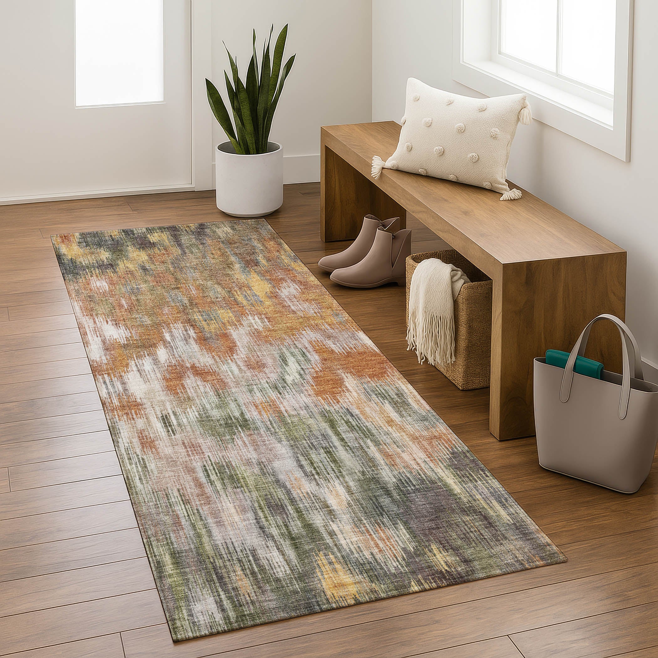 Mostar Machine Washable Transitional Terracotta Orange Rug 2'3" x 7'6" #shape_Runner