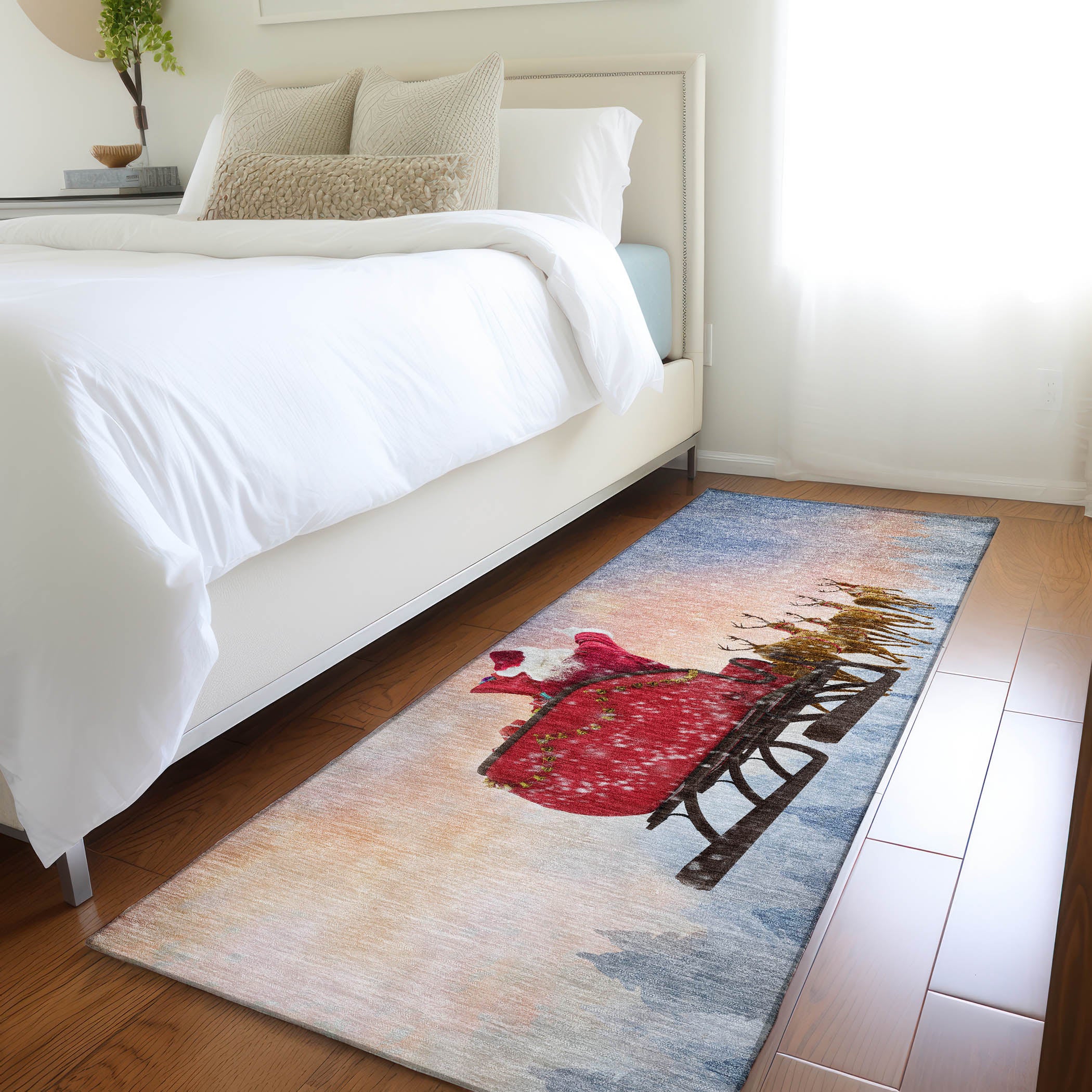 Colombo Machine Washable Holiday Blue Rug 2'3" x 7'6" #shape_Runner