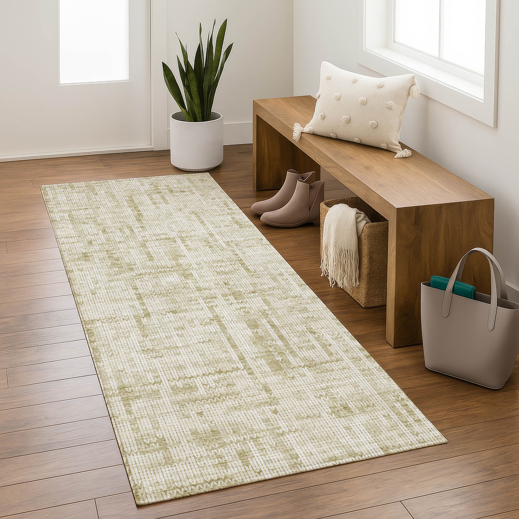 Kotor Machine Washable Transitional Beige Brown Rug 2'3" x 7'6" #shape_Runner