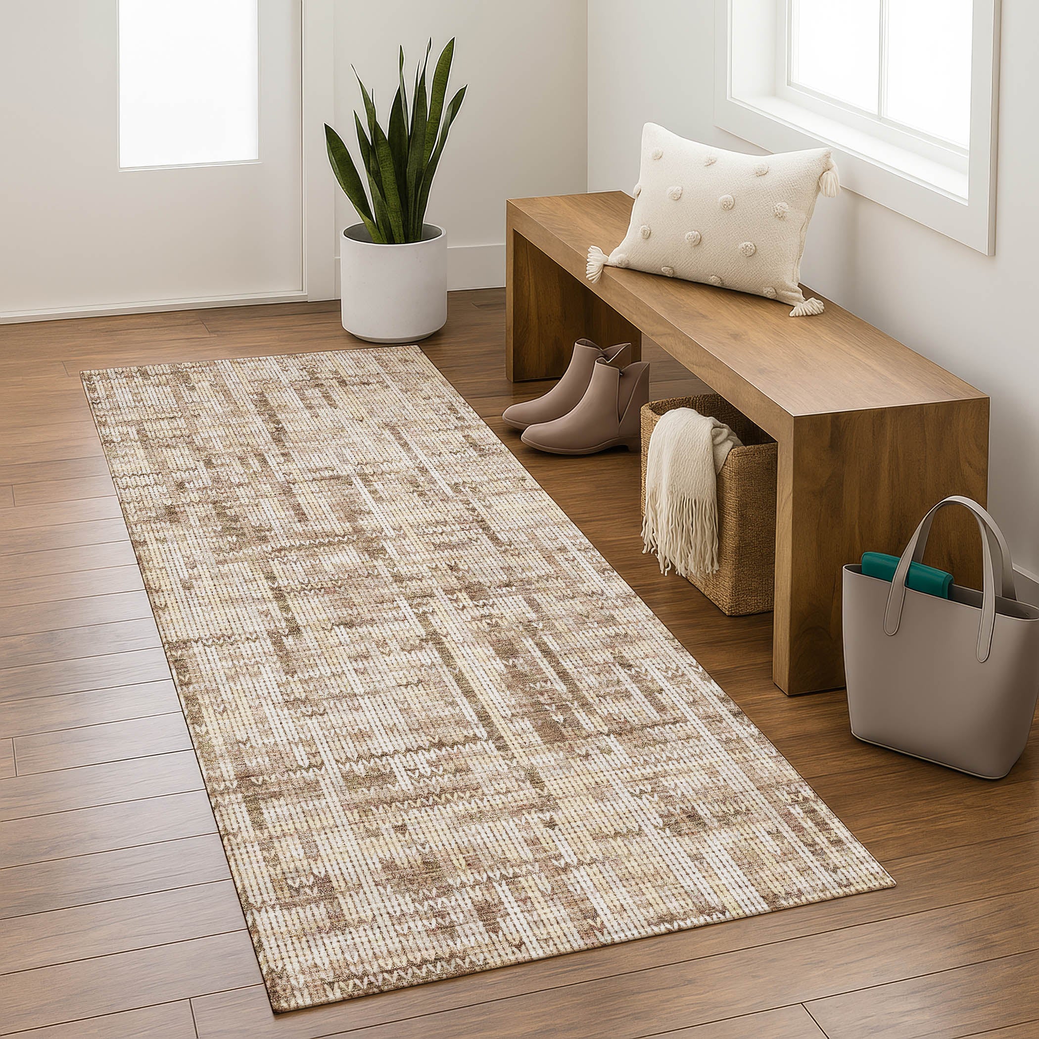 Kotor Machine Washable Transitional Brown Rug 2'3" x 7'6" #shape_Runner