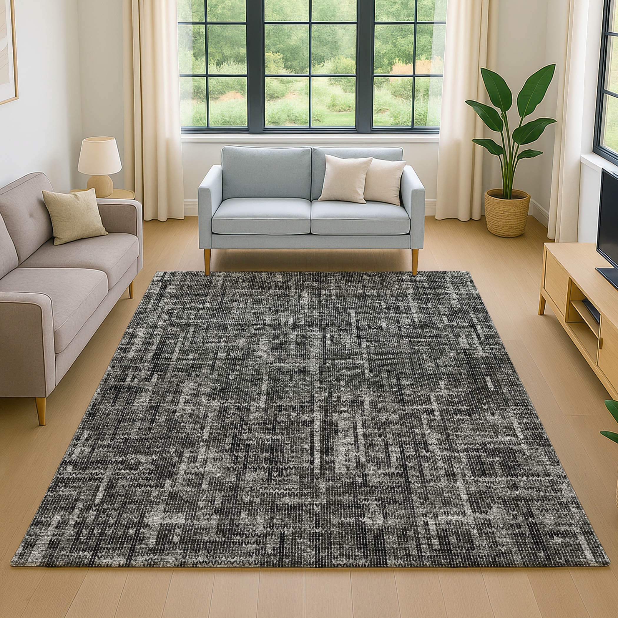Kotor Machine Washable Transitional Charcoal Gray Rug 2'6" x 3'10" #shape_Rectangle