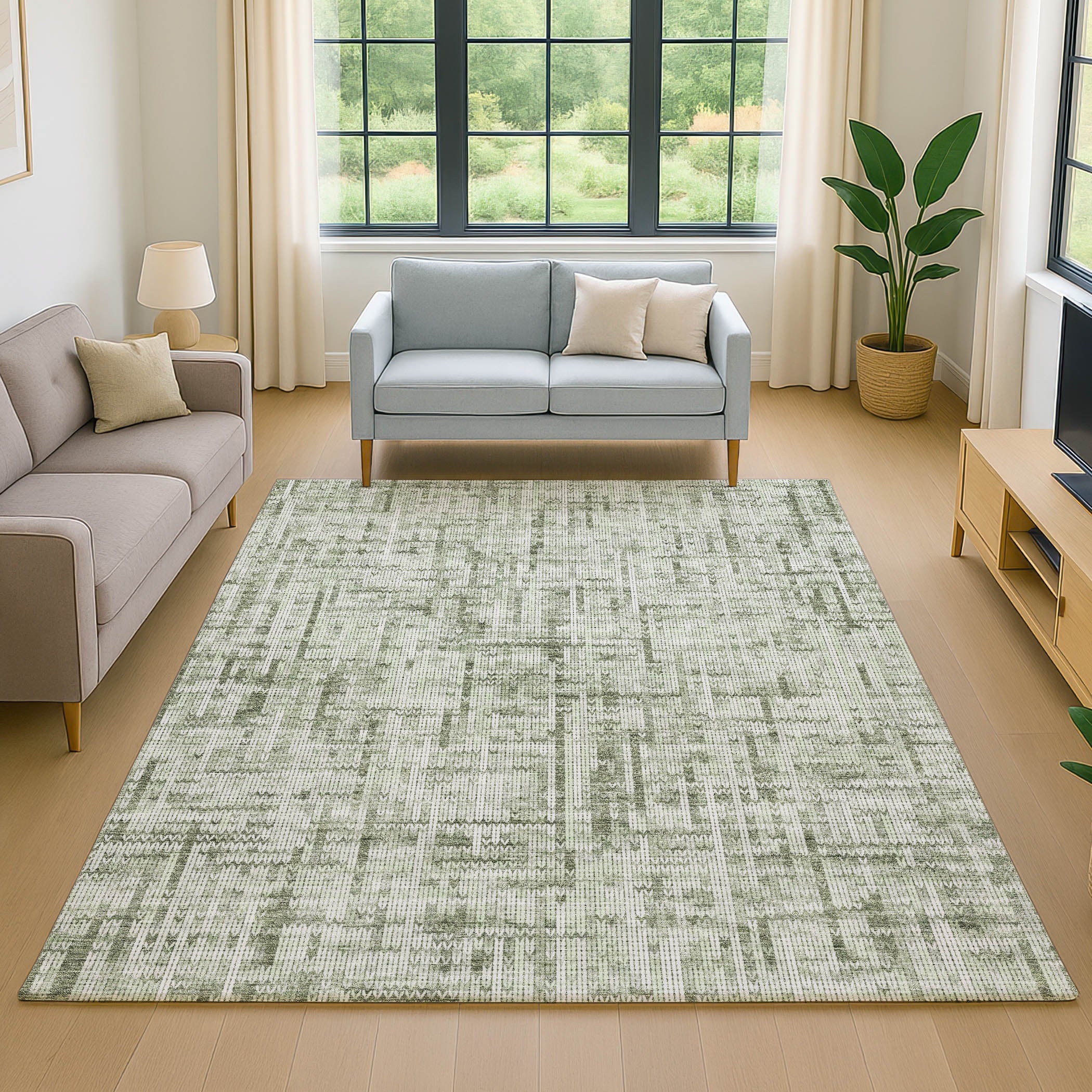 Kotor Machine Washable Transitional Green Rug 2'6" x 3'10" #shape_Rectangle