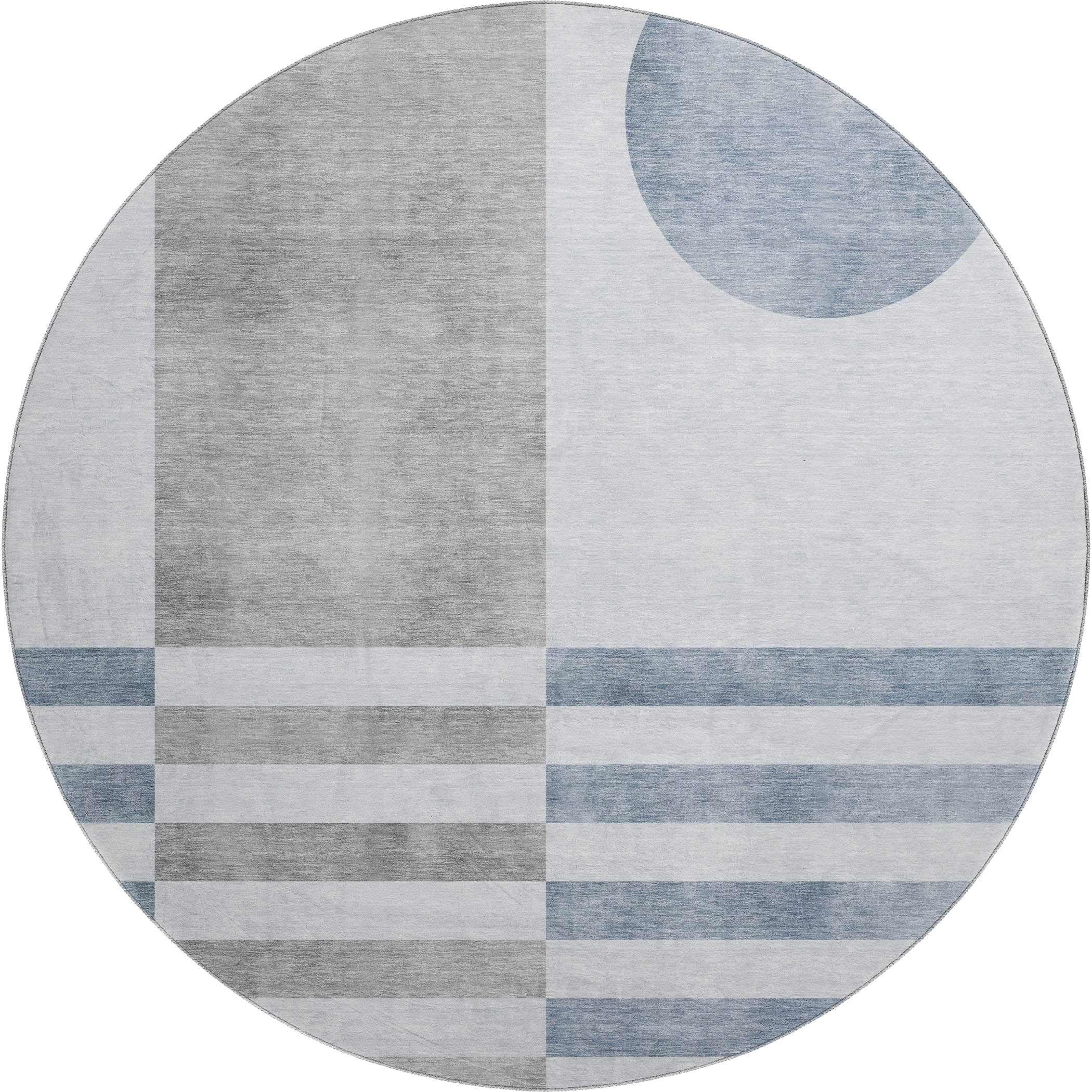 Valletta Machine Washable Transitional Blue Rug 8' x 8' #shape_Round