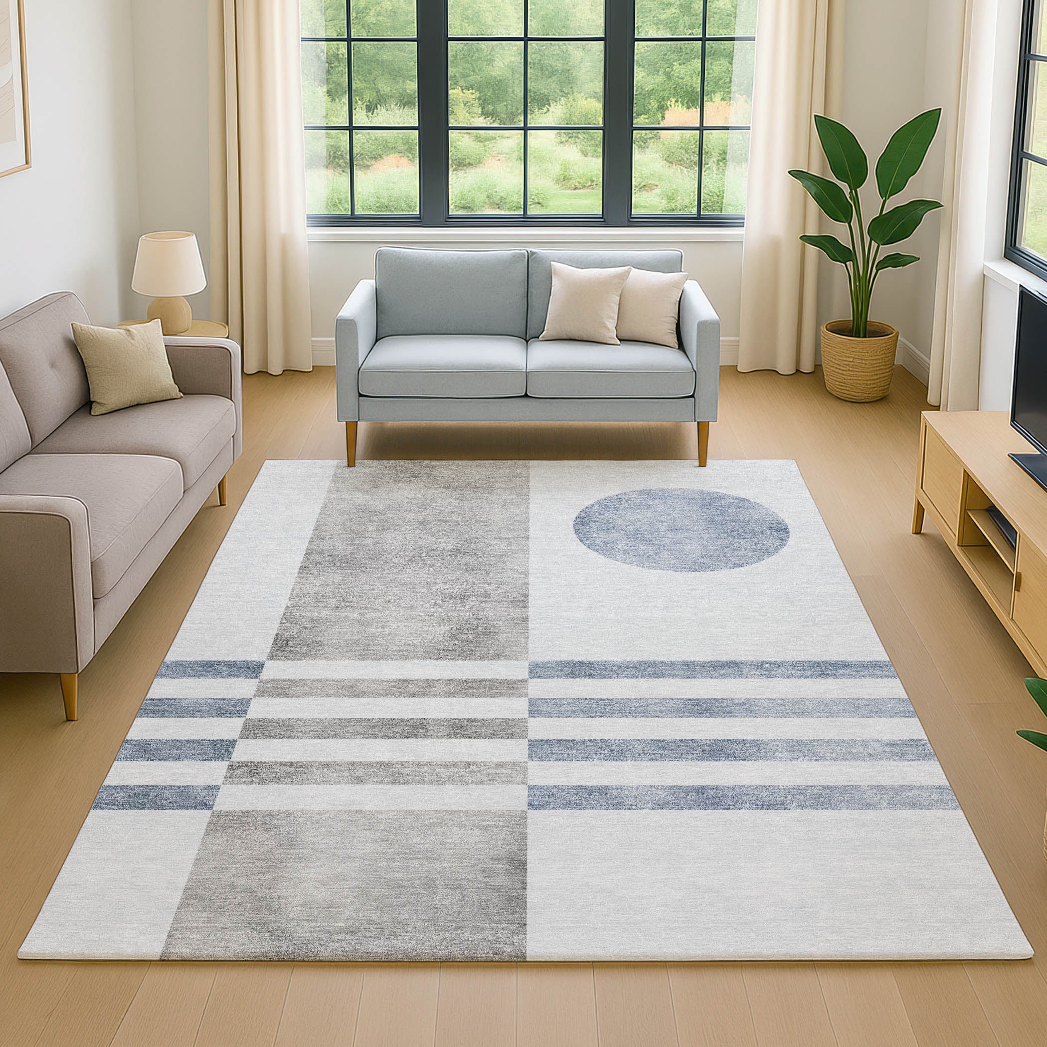 Valletta Machine Washable Transitional Blue Rug 2'6" x 3'10" #shape_Rectangle