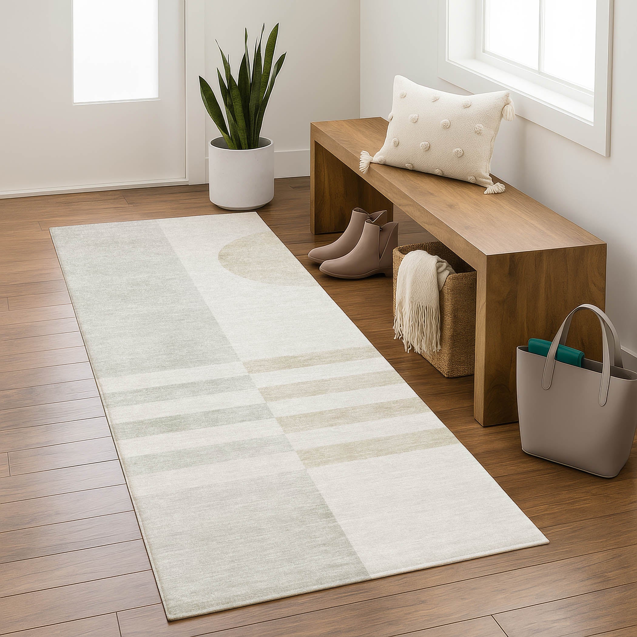 Valletta Machine Washable Transitional Linen Ivory Rug 2'3" x 7'6" #shape_Runner