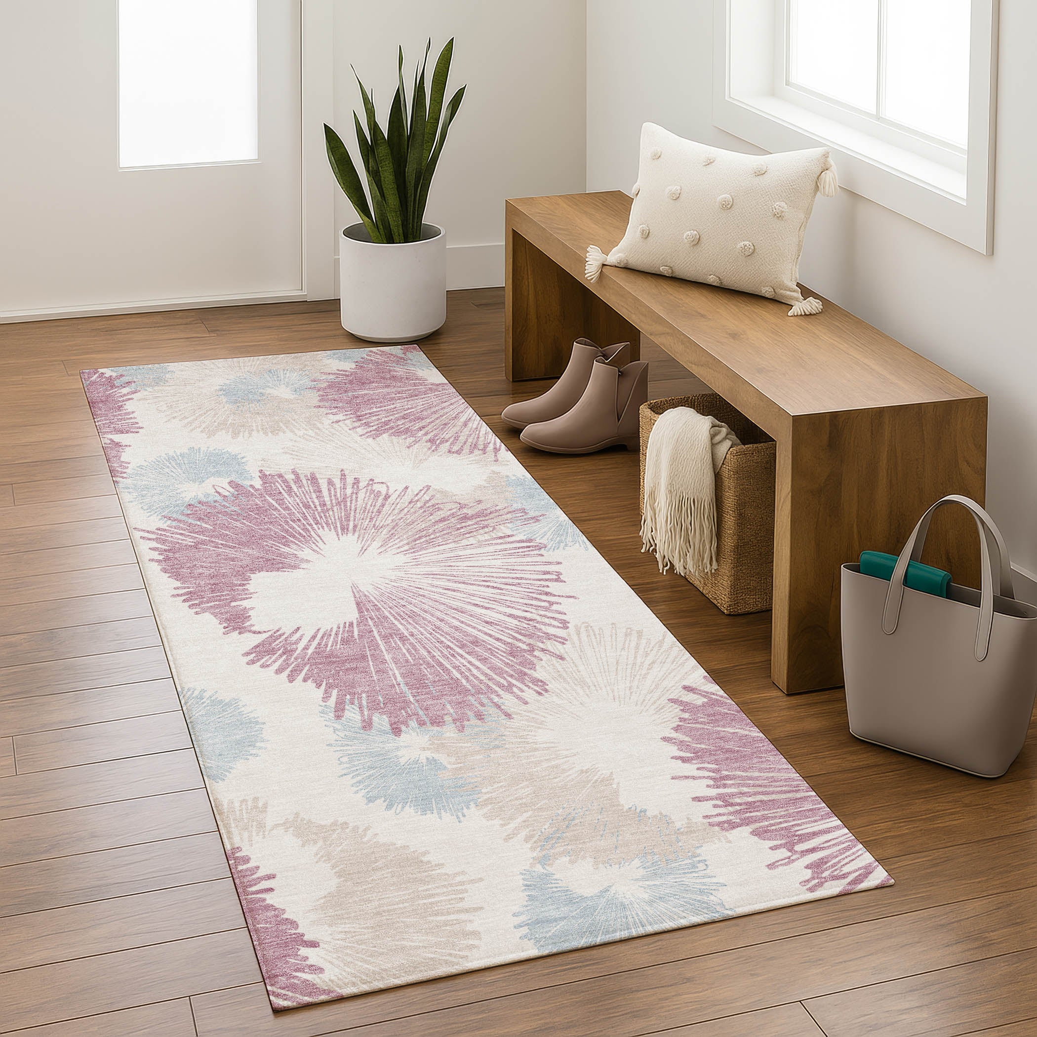 Marrakech Machine Washable Transitional Blush Pink Rug 2'3" x 7'6" #shape_Runner