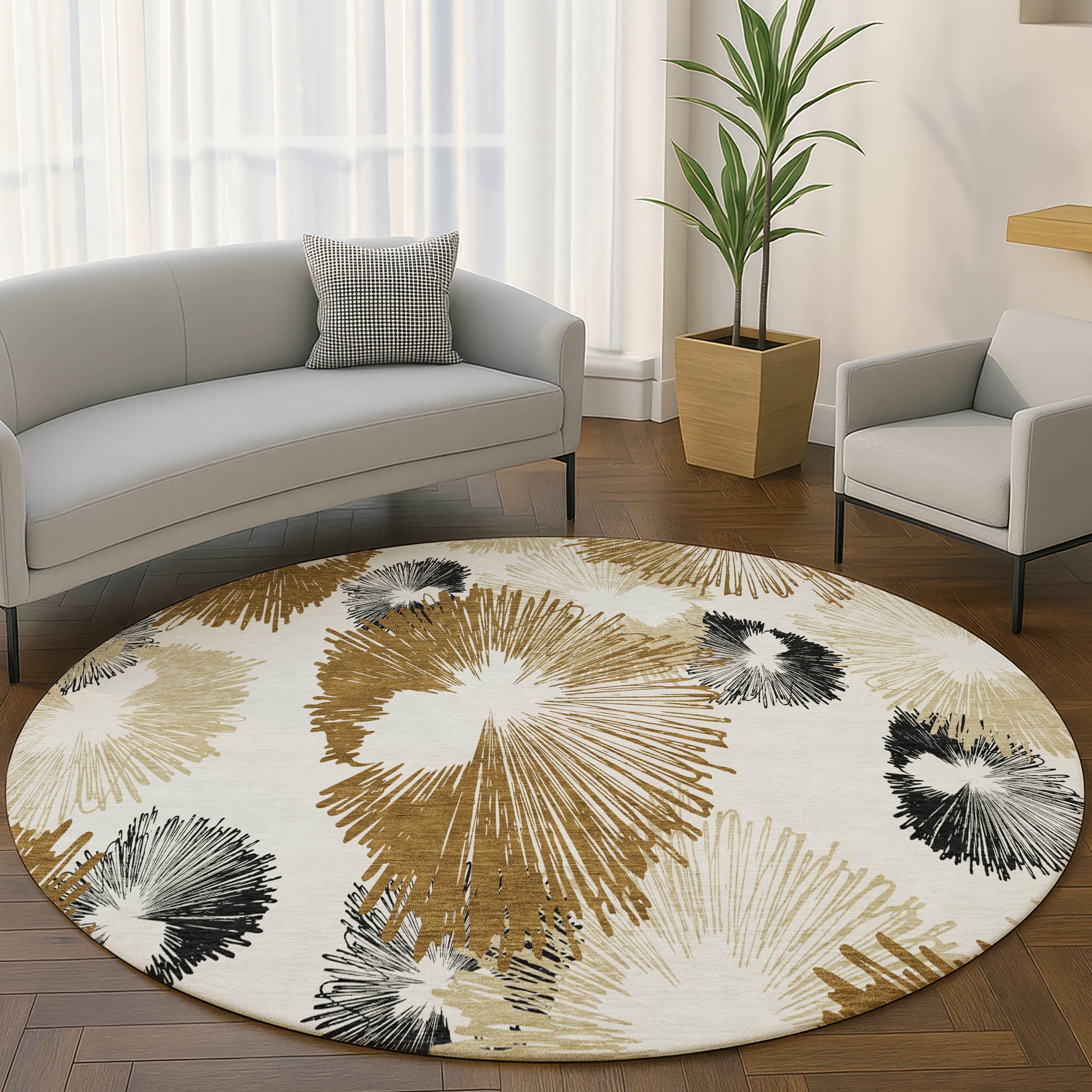 Marrakech Machine Washable Transitional Chocolate Brown Rug 8' x 8' #shape_Round