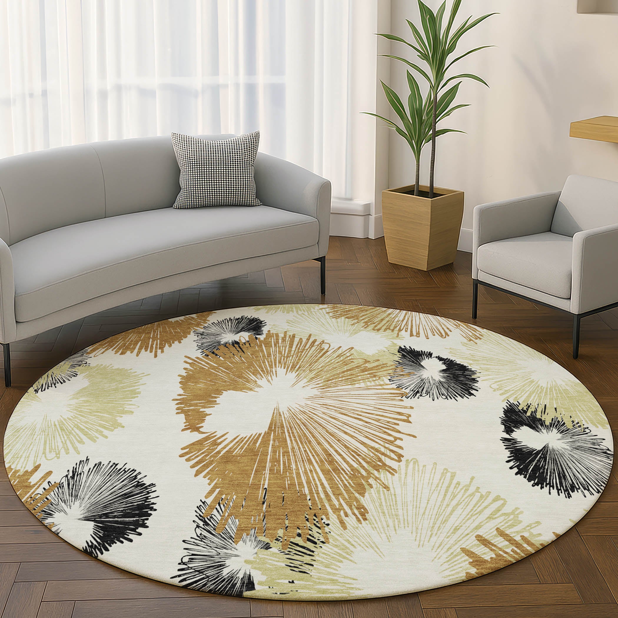 Marrakech Machine Washable Transitional Copper Orange Rug 8' x 8' #shape_Round