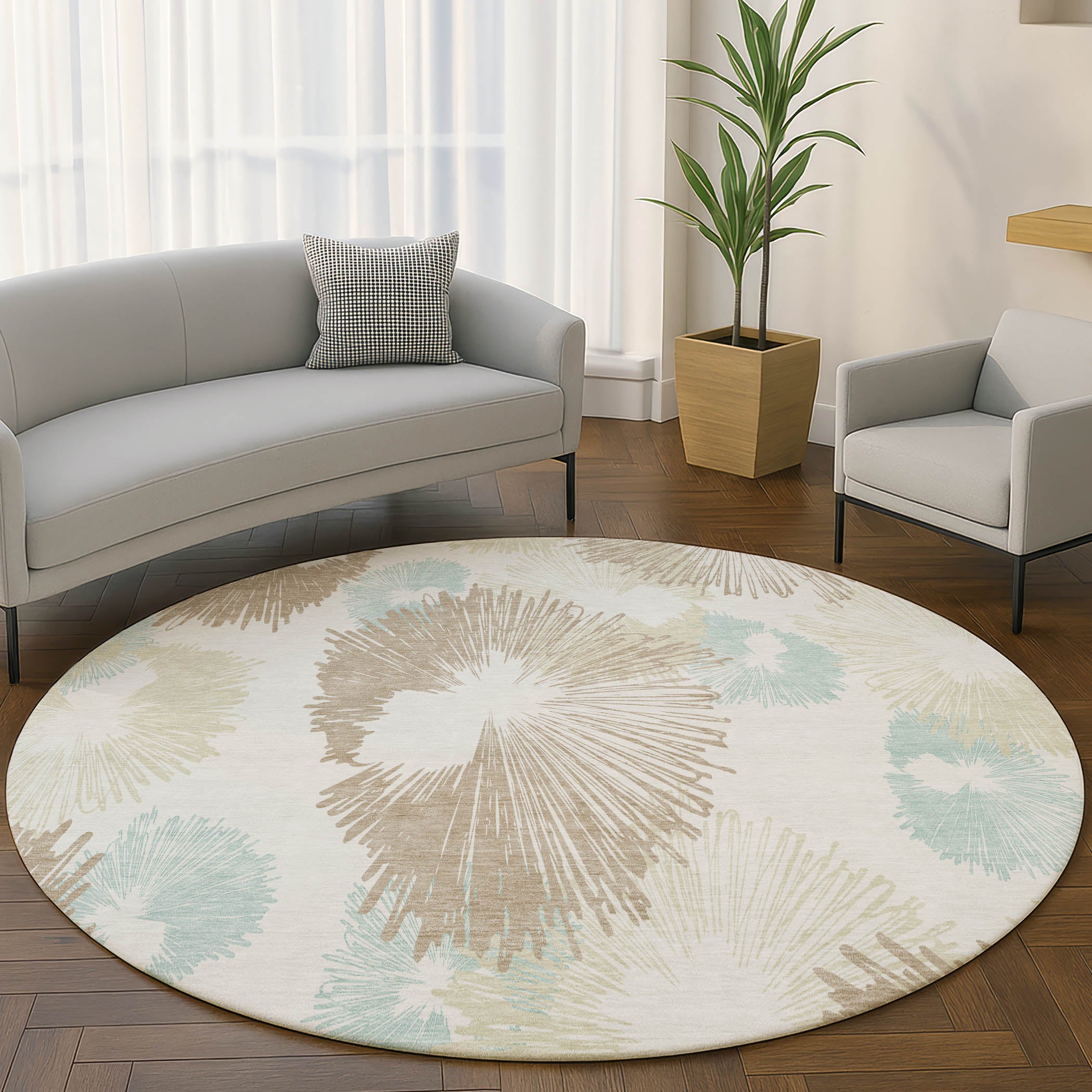 Marrakech Machine Washable Transitional Mocha Brown Rug 8' x 8' #shape_Round