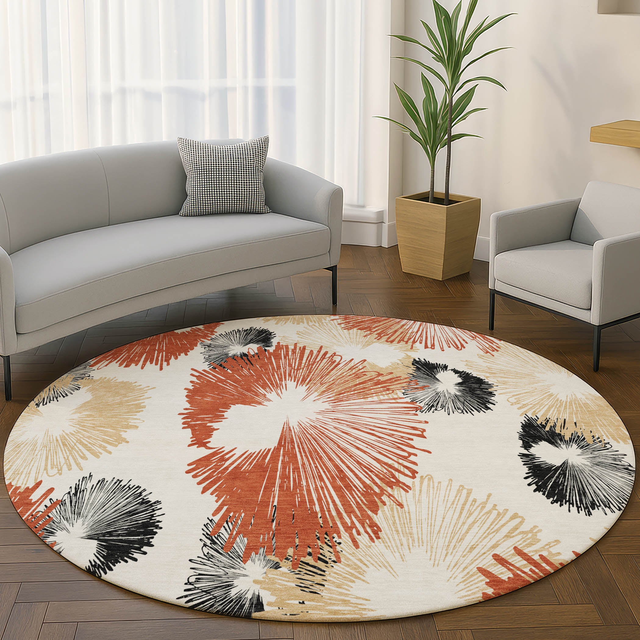 Marrakech Machine Washable Transitional Paprika Orange Rug 8' x 8' #shape_Round