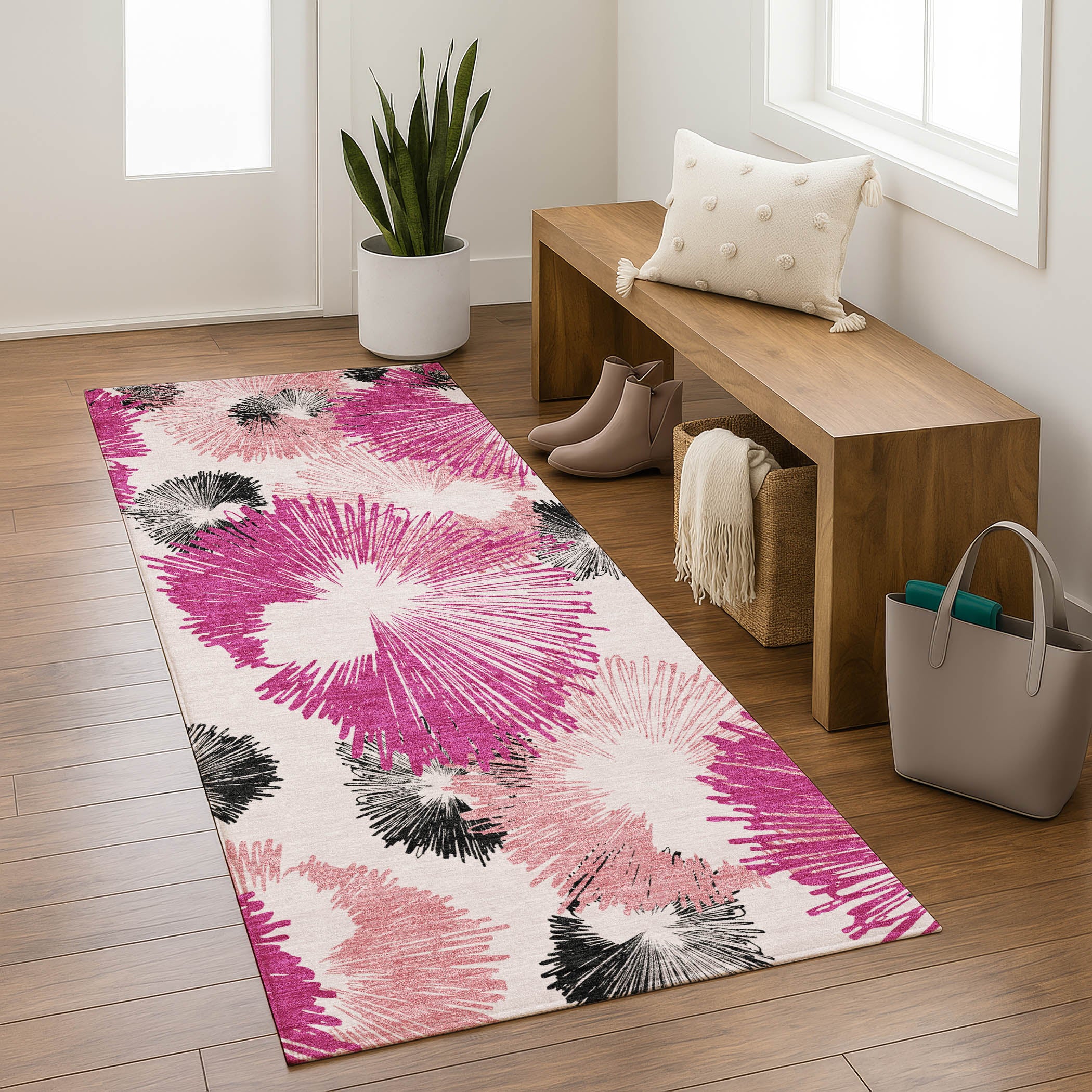 Marrakech Machine Washable Transitional Pink Rug 2'3" x 7'6" #shape_Runner