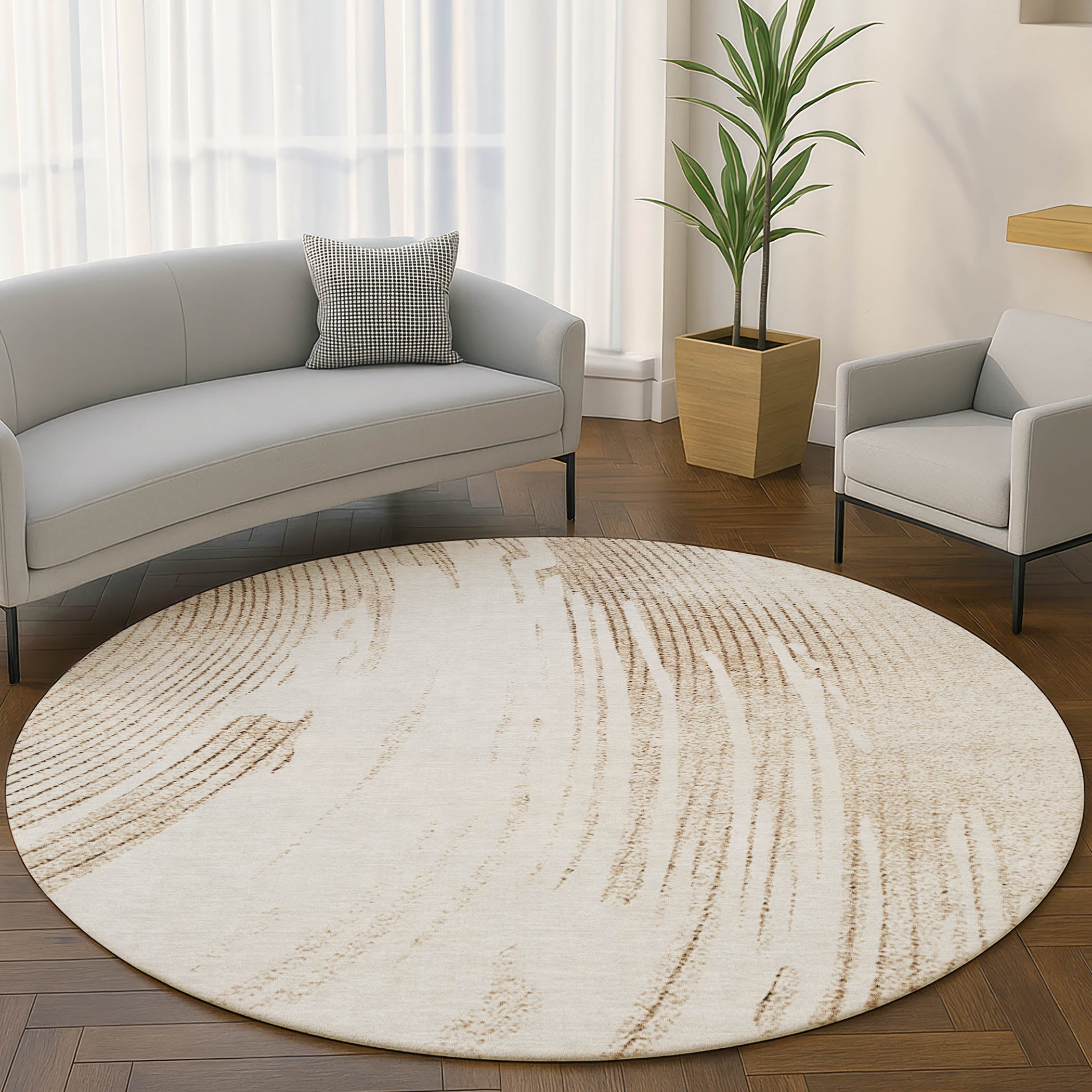 Dublin Machine Washable Transitional Brown Rug 8' x 8' #shape_Round