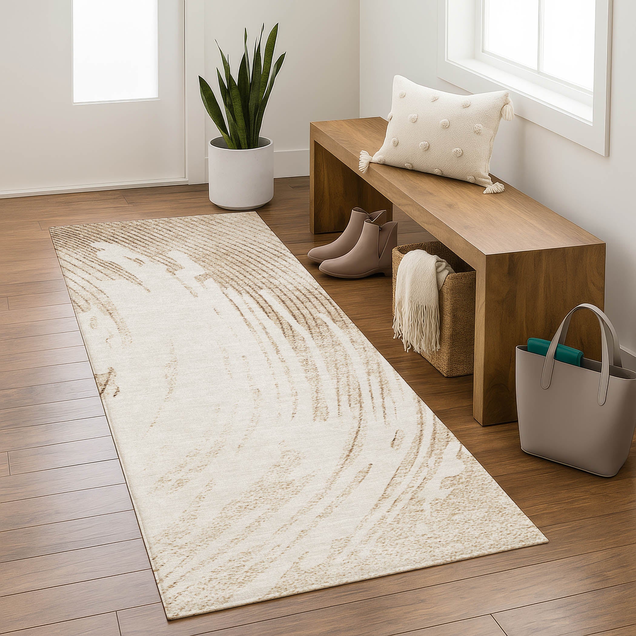 Dublin Machine Washable Transitional Brown Rug 2'3" x 7'6" #shape_Runner