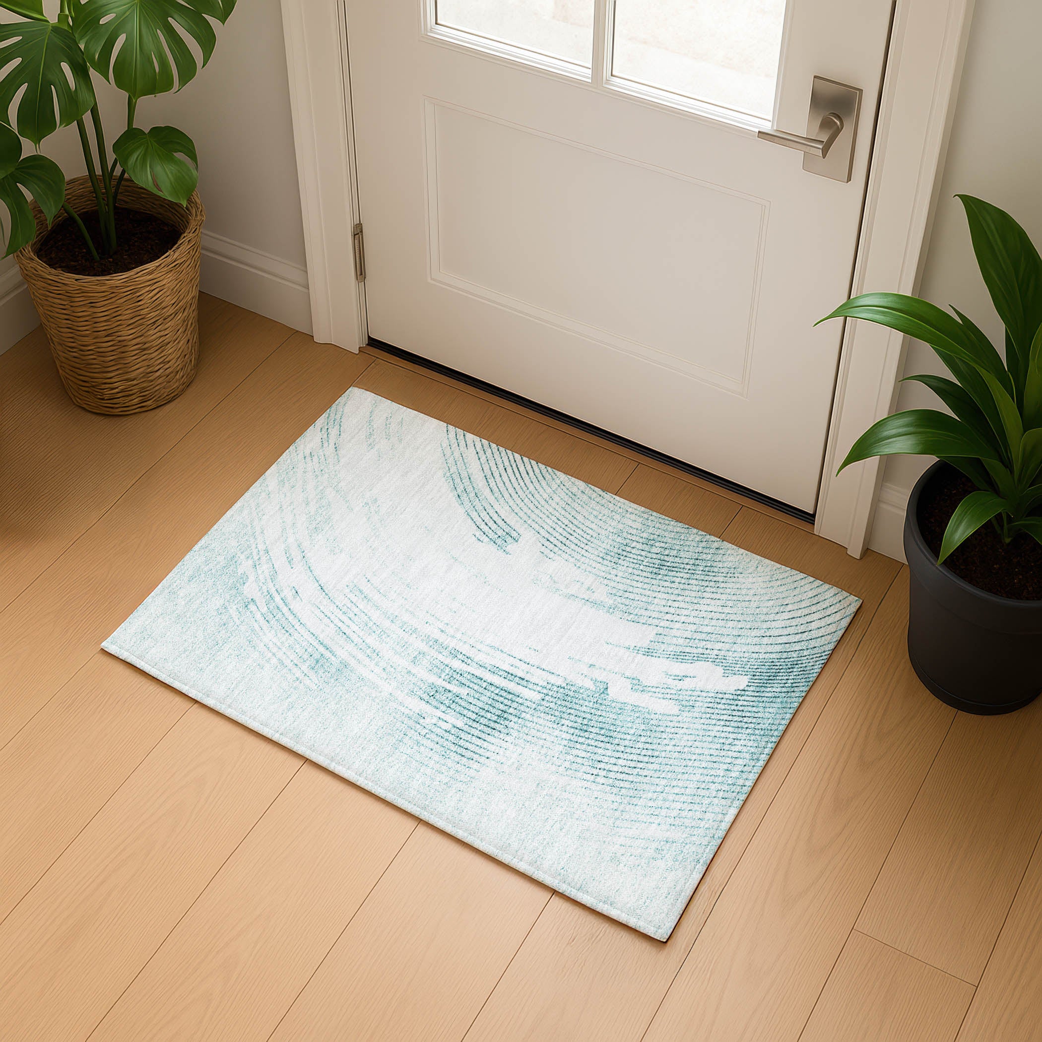 Dublin Machine Washable Transitional Teal Rug 1'8" x 2'6" #shape_Rectangle
