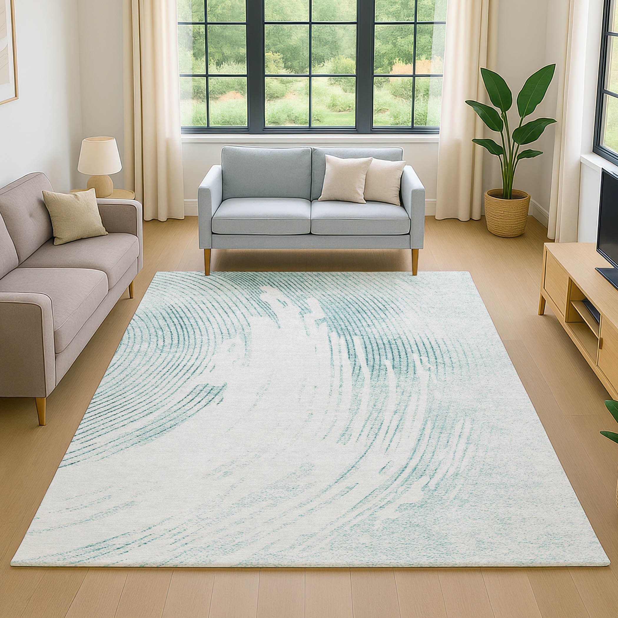 Dublin Machine Washable Transitional Teal Rug 2'6" x 3'10" #shape_Rectangle