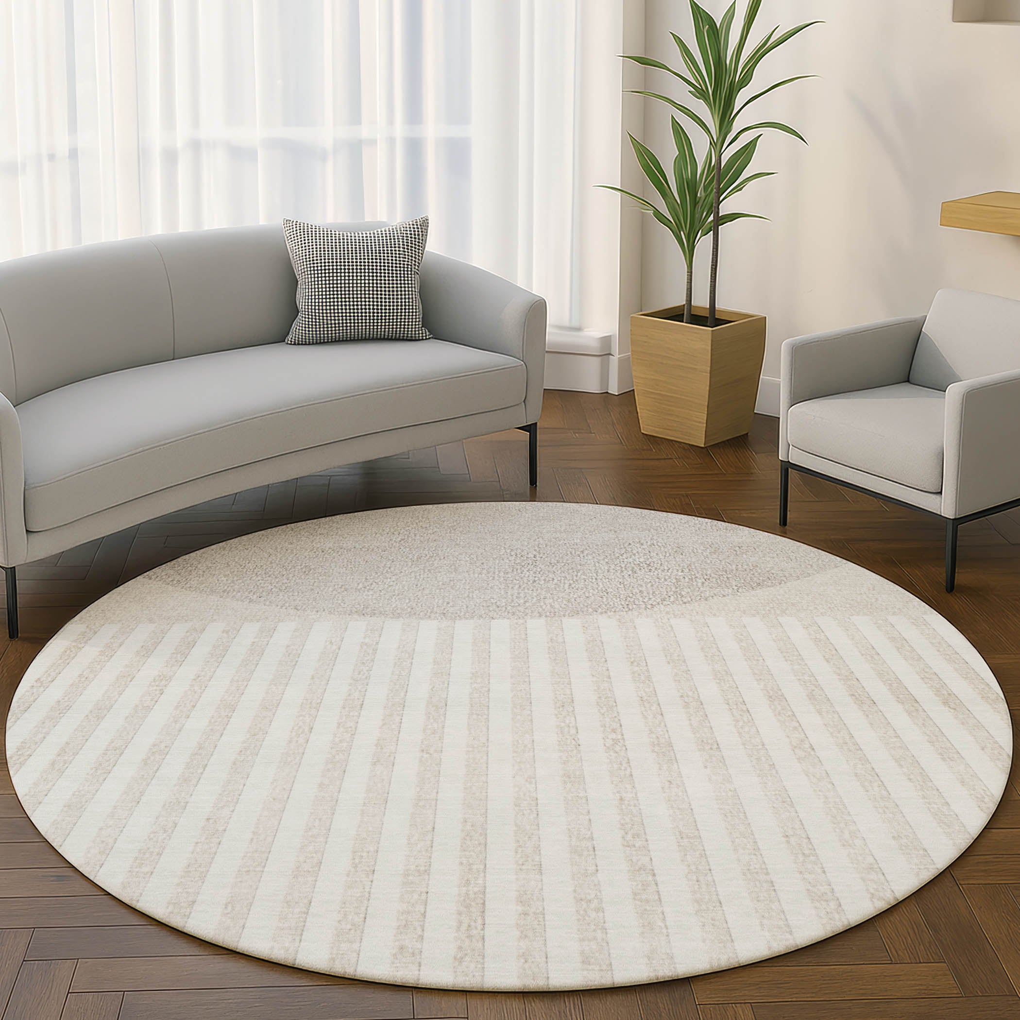 Sintra Machine Washable Transitional Putty Ivory Rug 8' x 8' #shape_Round