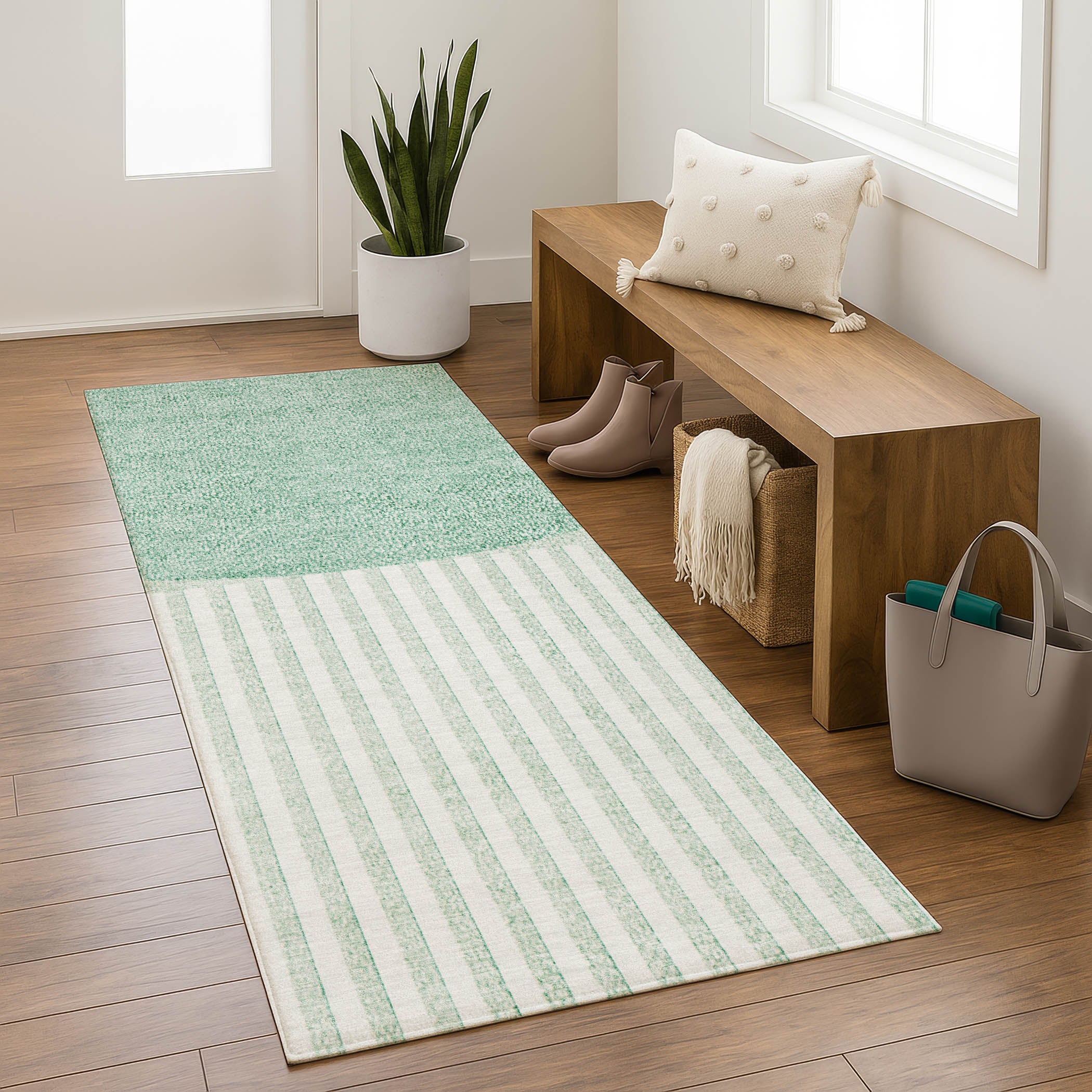 Sintra Machine Washable Transitional Teal Rug 2'3" x 7'6" #shape_Runner