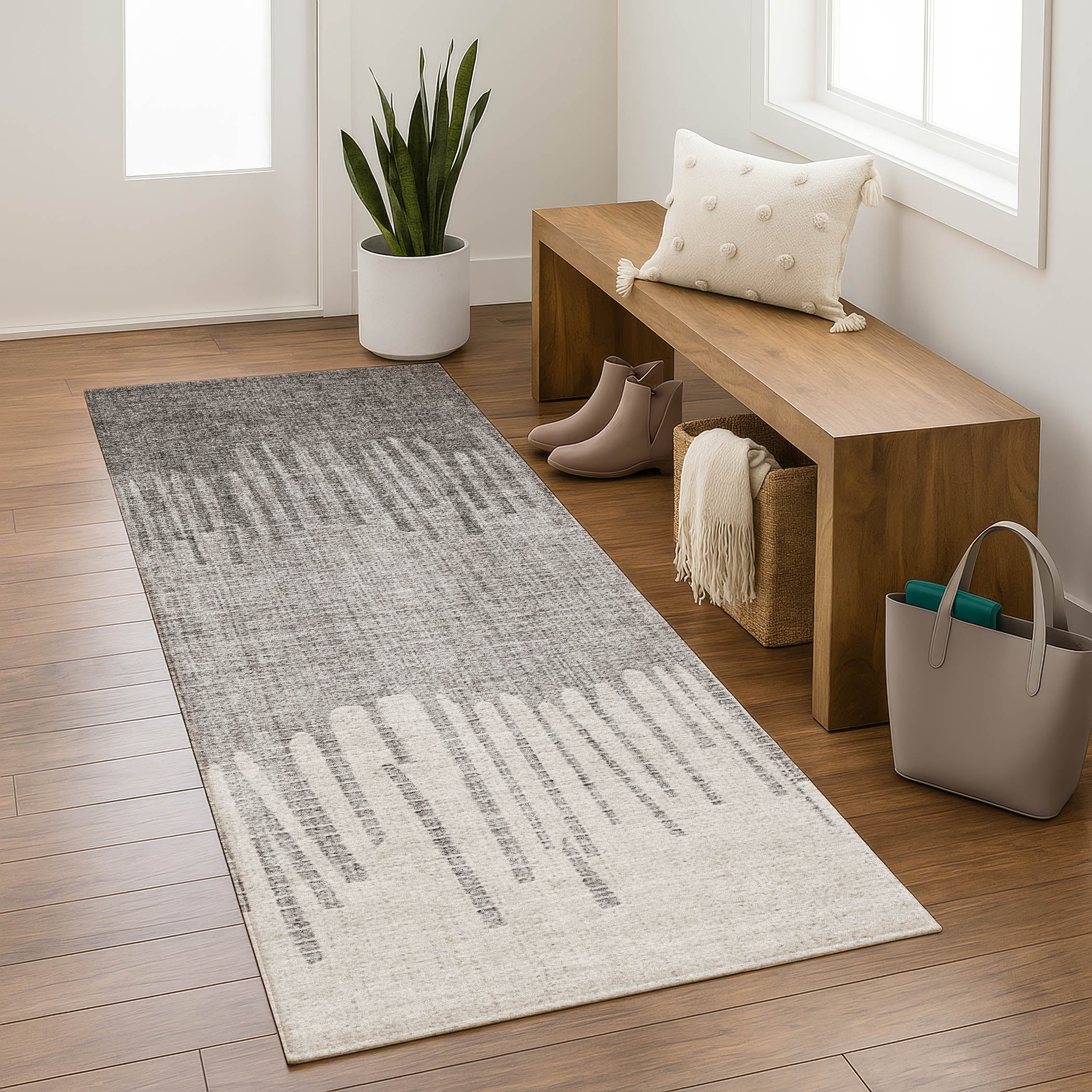 Bern Machine Washable Transitional Gray Rug 2'3" x 7'6" #shape_Runner
