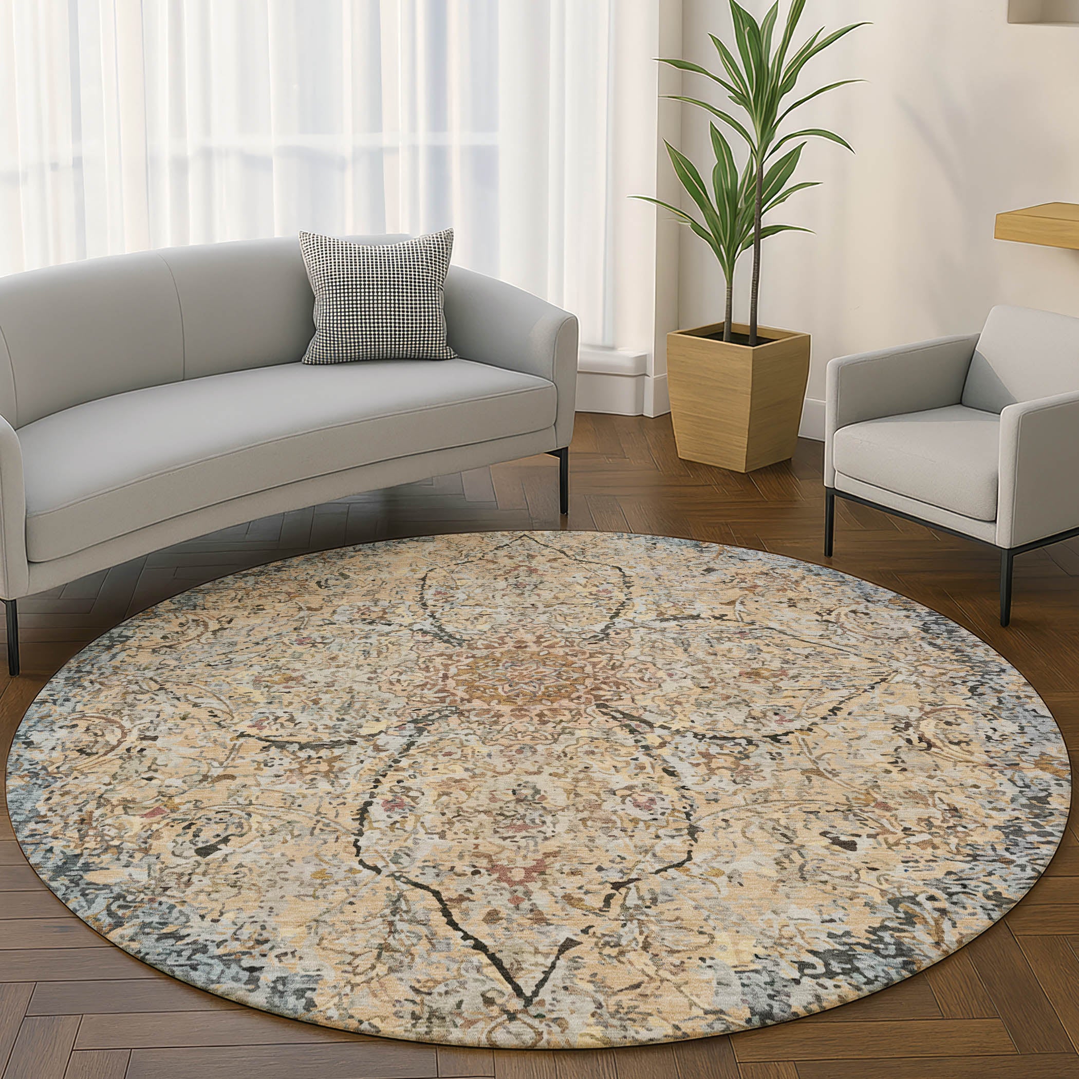 Marrakech Machine Washable Traditional Blue Rug 8' x 8' #shape_Round