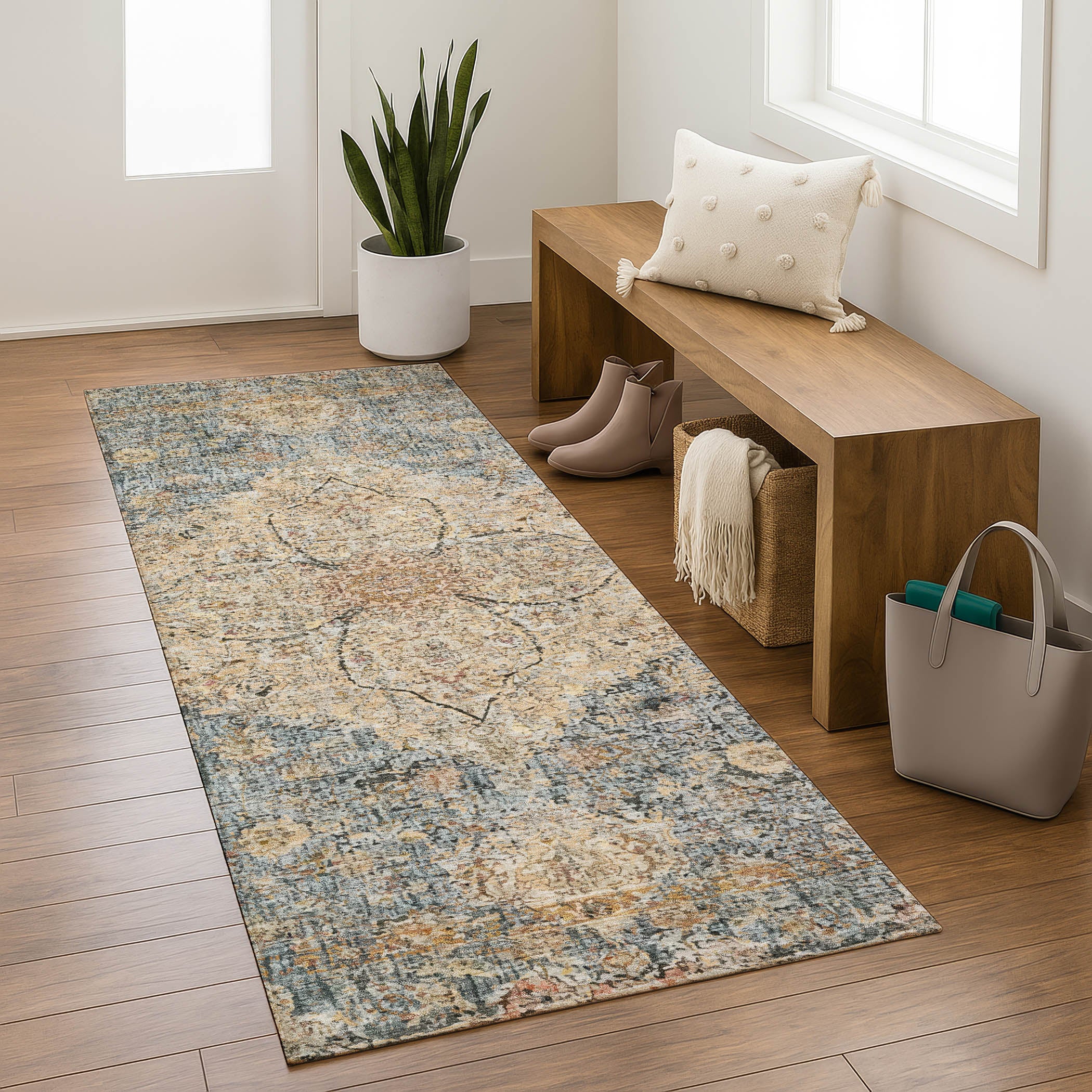 Marrakech Machine Washable Traditional Blue Rug 2'3" x 7'6" #shape_Runner