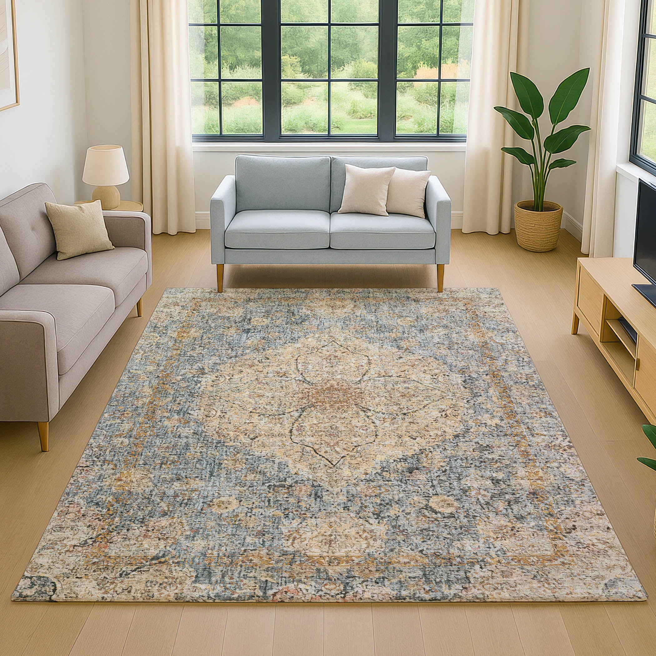 Marrakech Machine Washable Traditional Blue Rug 2'6" x 3'10" #shape_Rectangle
