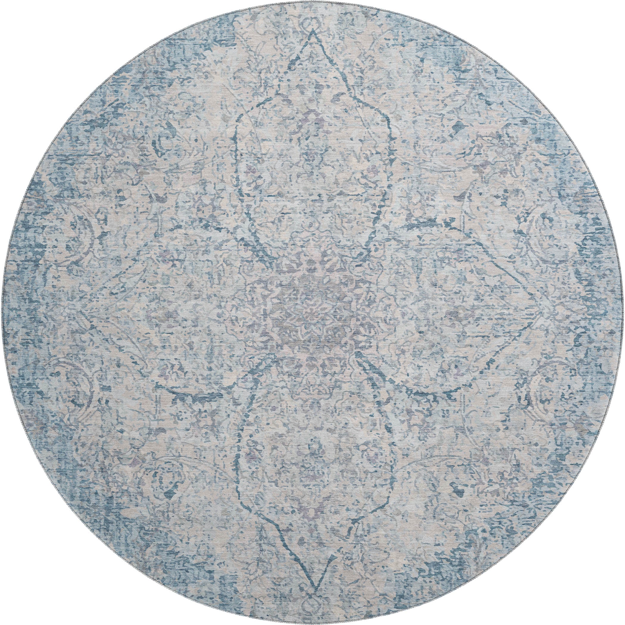 Marrakech Machine Washable Traditional Denim Blue Rug 8' x 8' #shape_Round